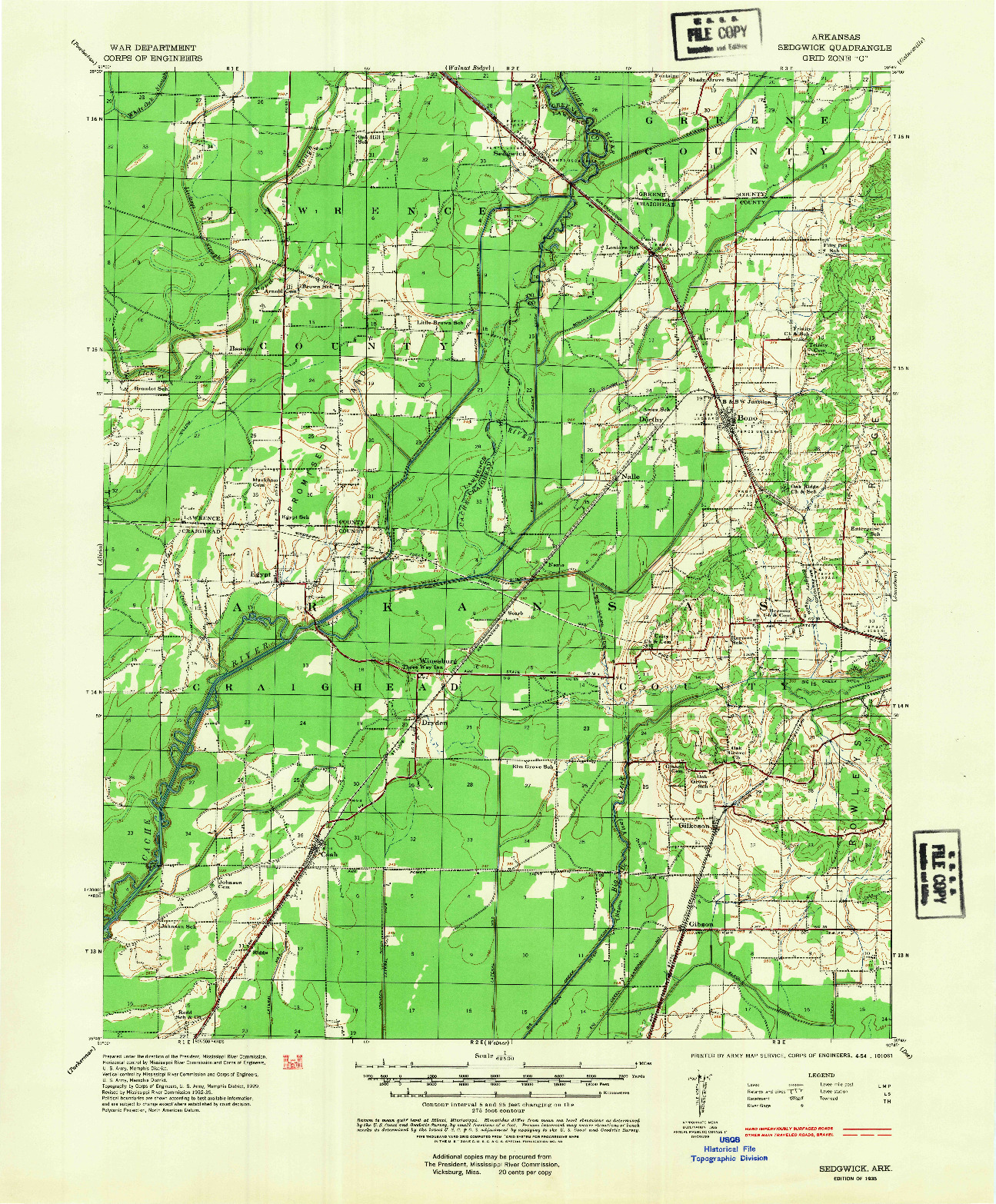 USGS 1:62500-SCALE QUADRANGLE FOR SEDGWICK, AR 1935