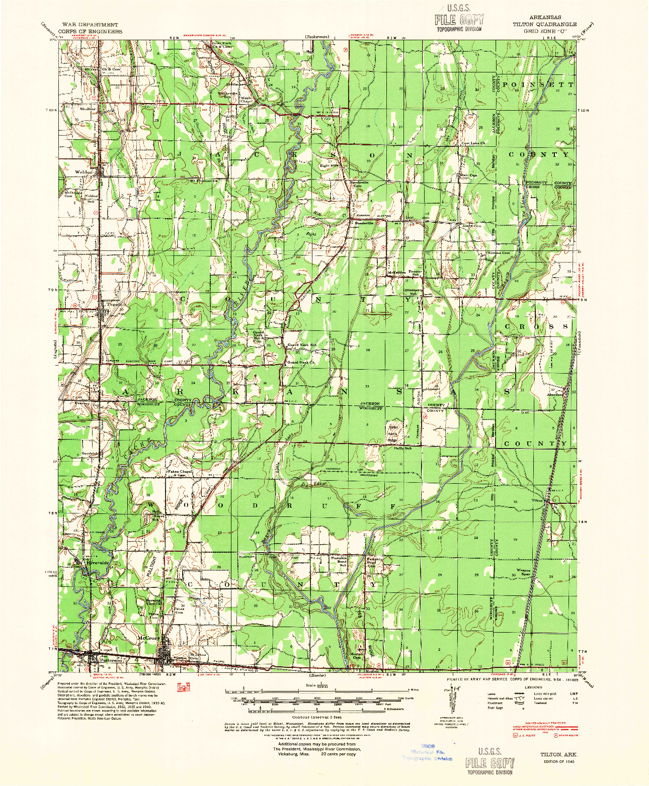 USGS 1:62500-SCALE QUADRANGLE FOR TILTON, AR 1940