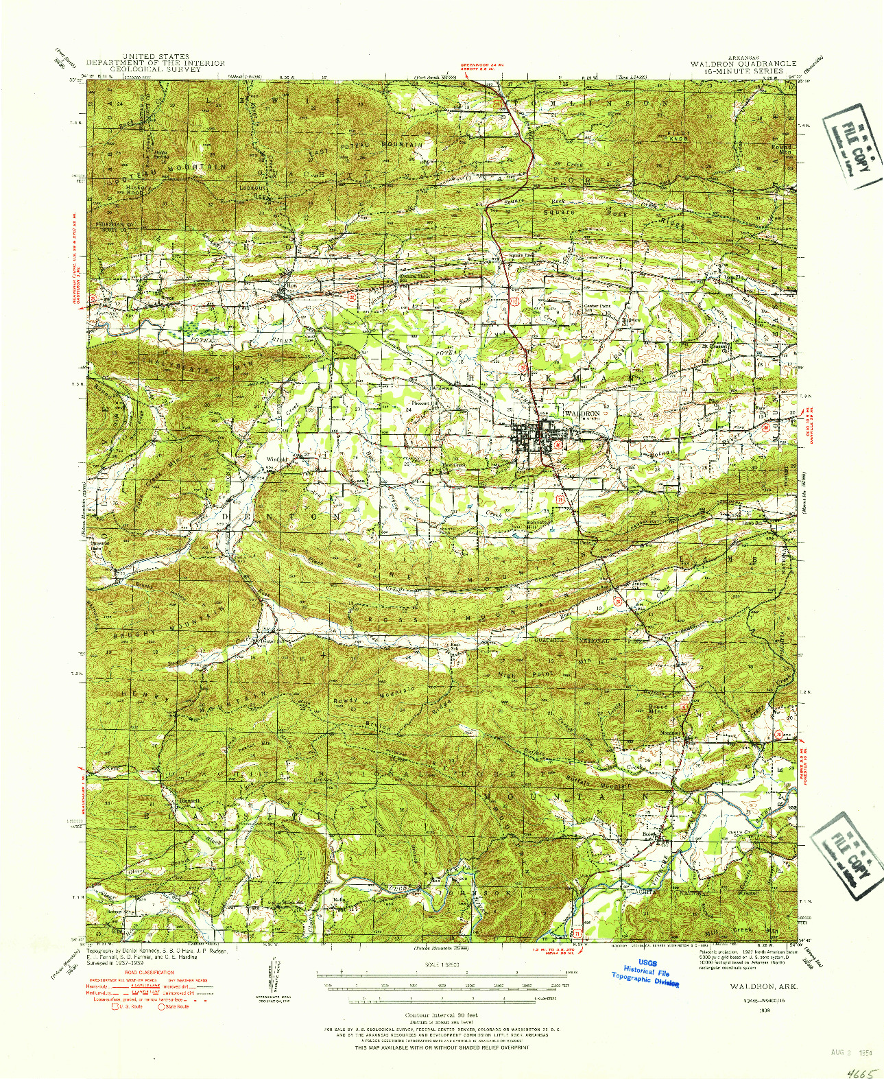 USGS 1:62500-SCALE QUADRANGLE FOR WALDRON, AR 1939