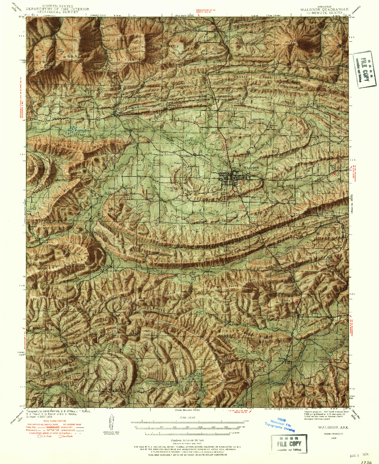 USGS 1:62500-SCALE QUADRANGLE FOR WALDRON, AR 1939