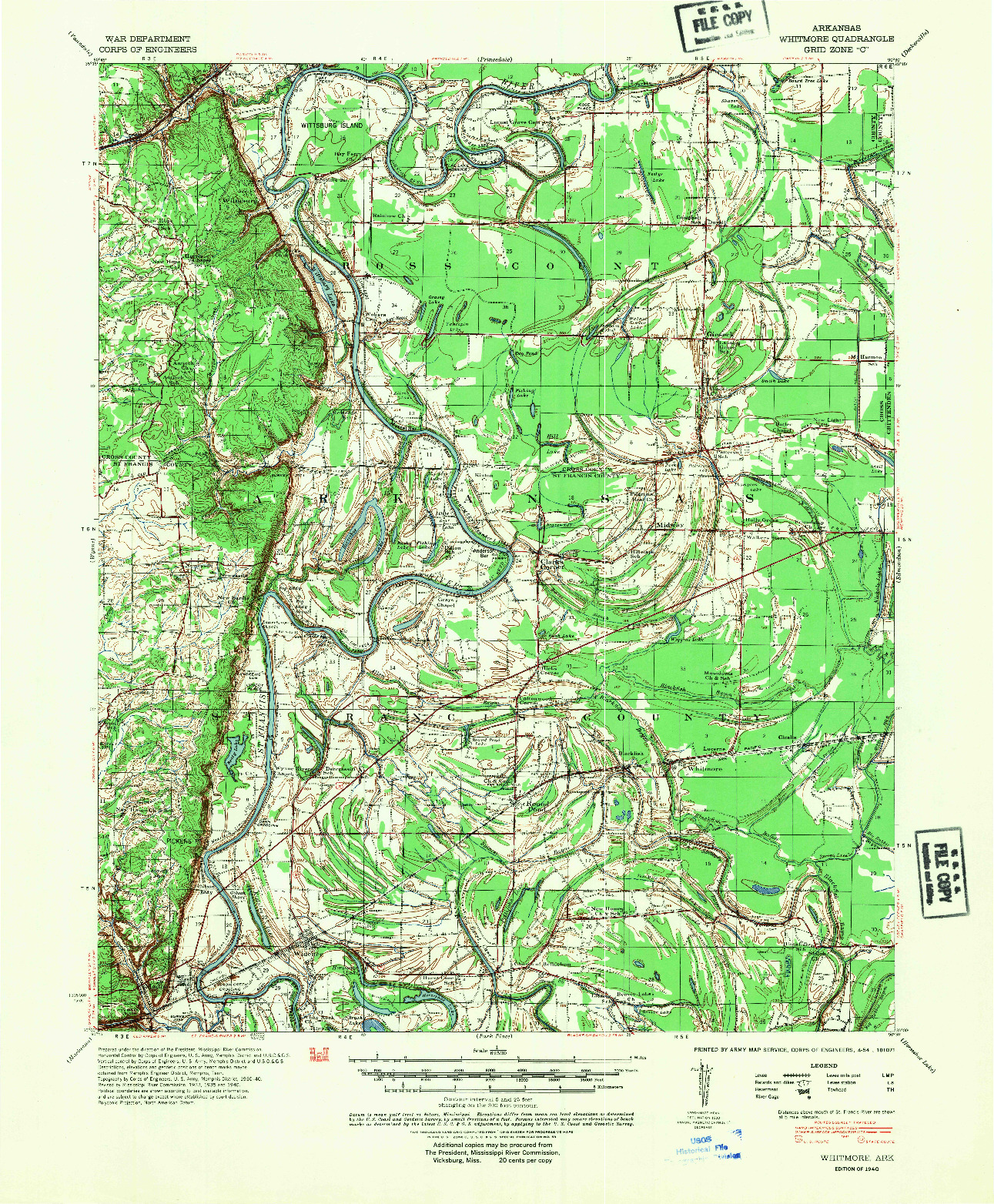 USGS 1:62500-SCALE QUADRANGLE FOR WHITMORE, AR 1940