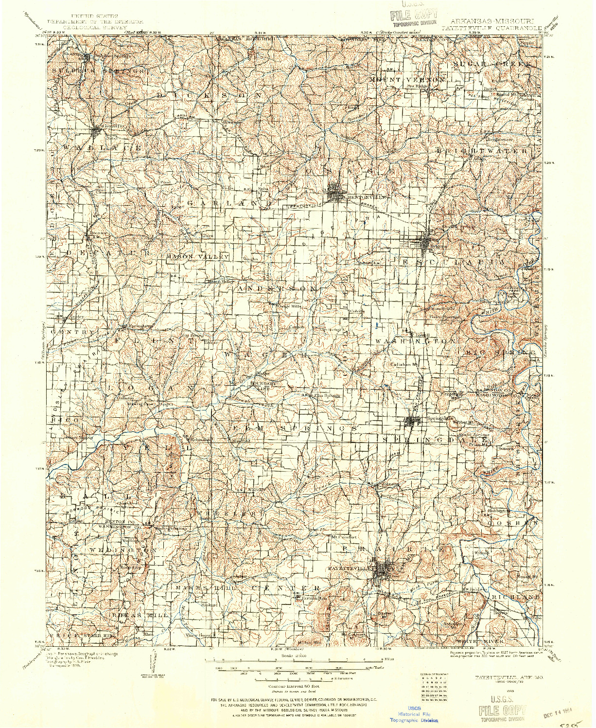 USGS 1:125000-SCALE QUADRANGLE FOR FAYETTEVILLE, AR 1899