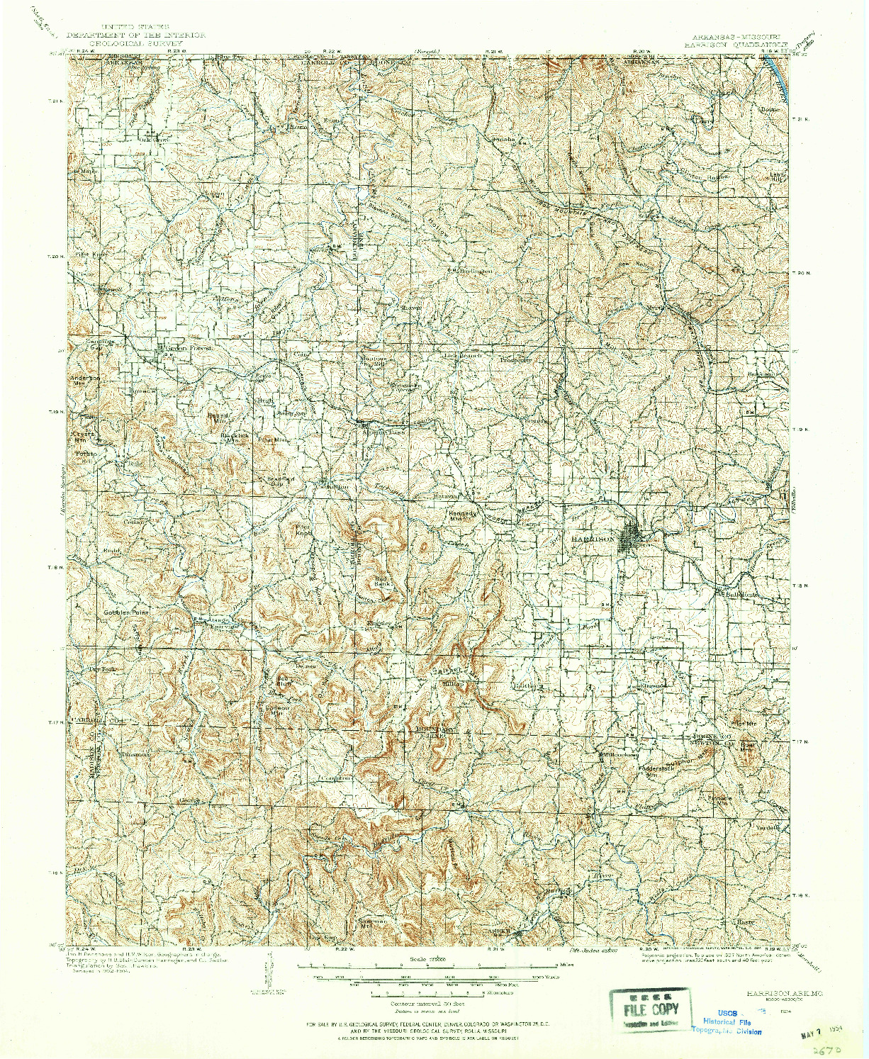 USGS 1:125000-SCALE QUADRANGLE FOR HARRISON, AR 1904