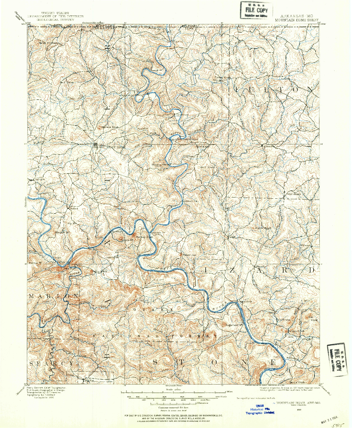 USGS 1:125000-SCALE QUADRANGLE FOR MOUNTAIN HOME, AR 1890