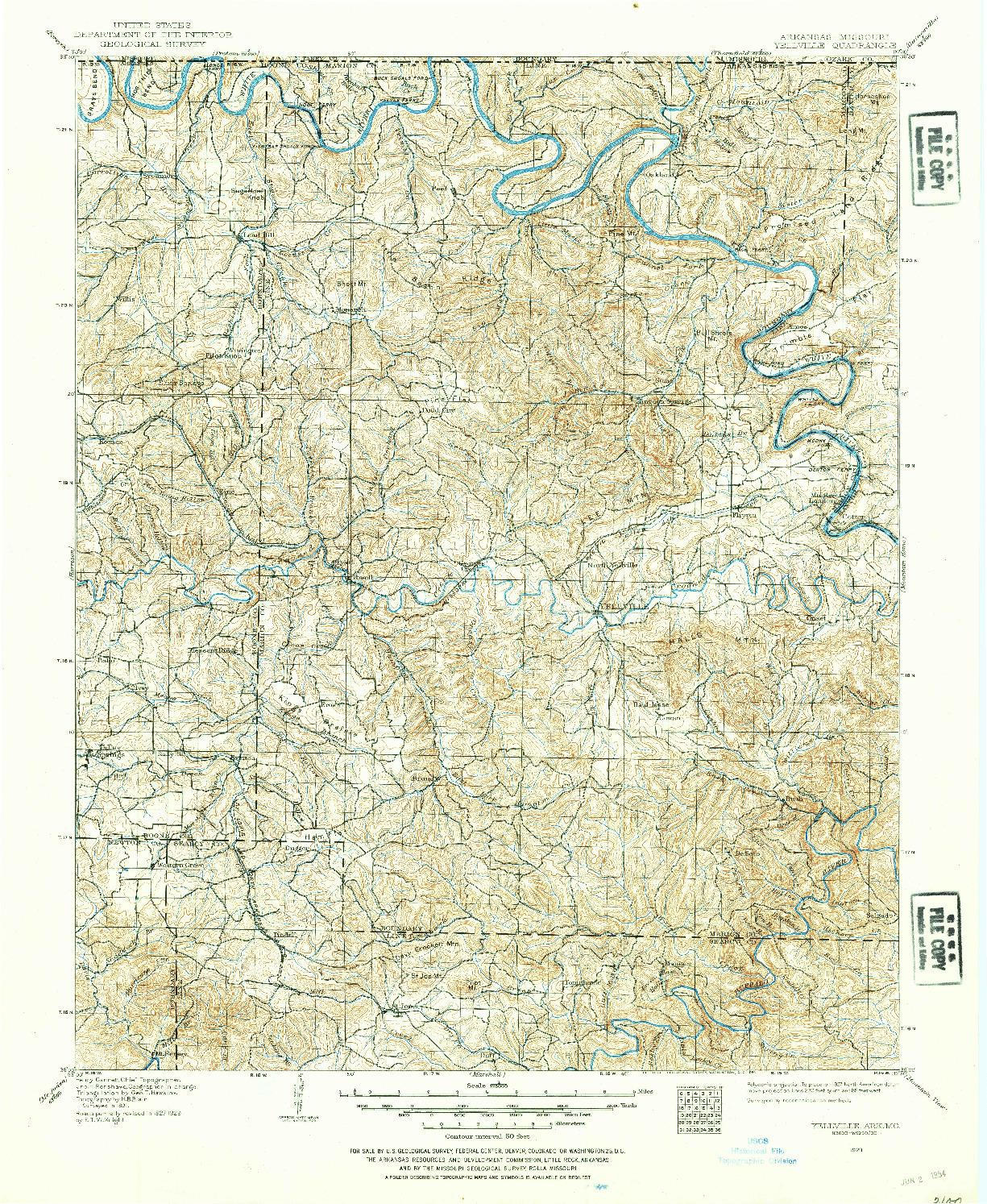 USGS 1:125000-SCALE QUADRANGLE FOR YELLVILLE, AR 1929