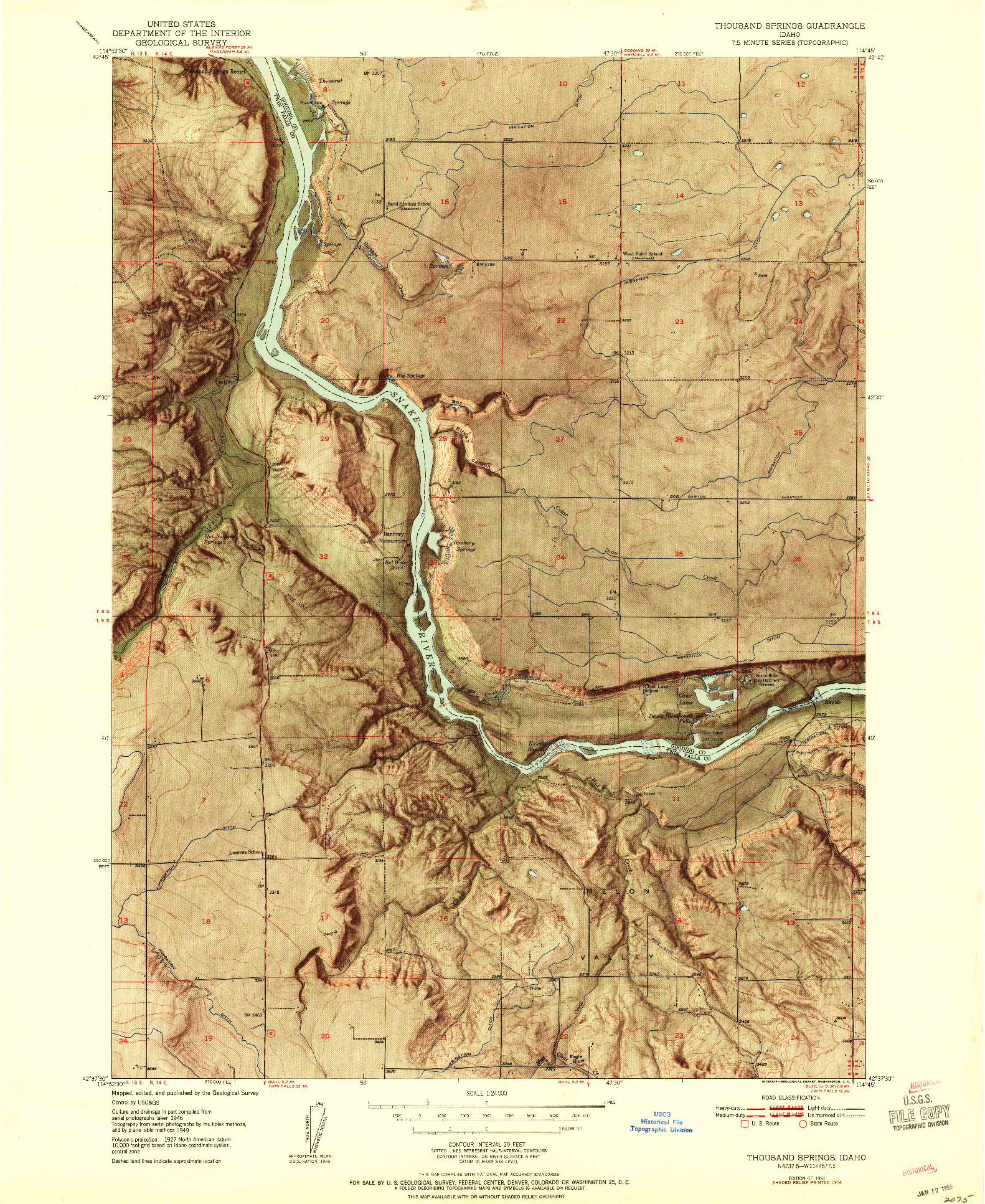 USGS 1:24000-SCALE QUADRANGLE FOR THOUSAND SPRINGS, ID 1954
