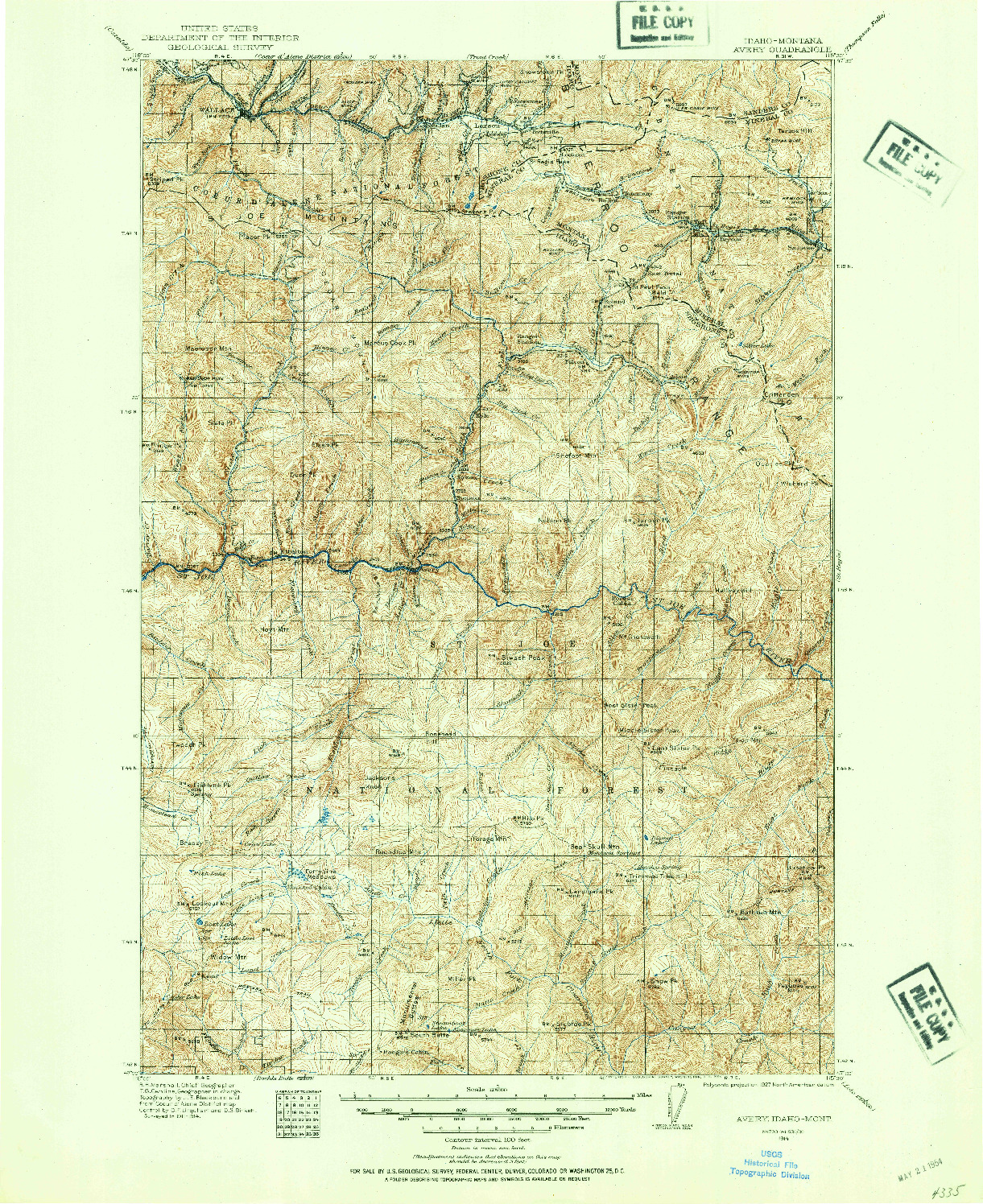 USGS 1:125000-SCALE QUADRANGLE FOR AVERY, ID 1914