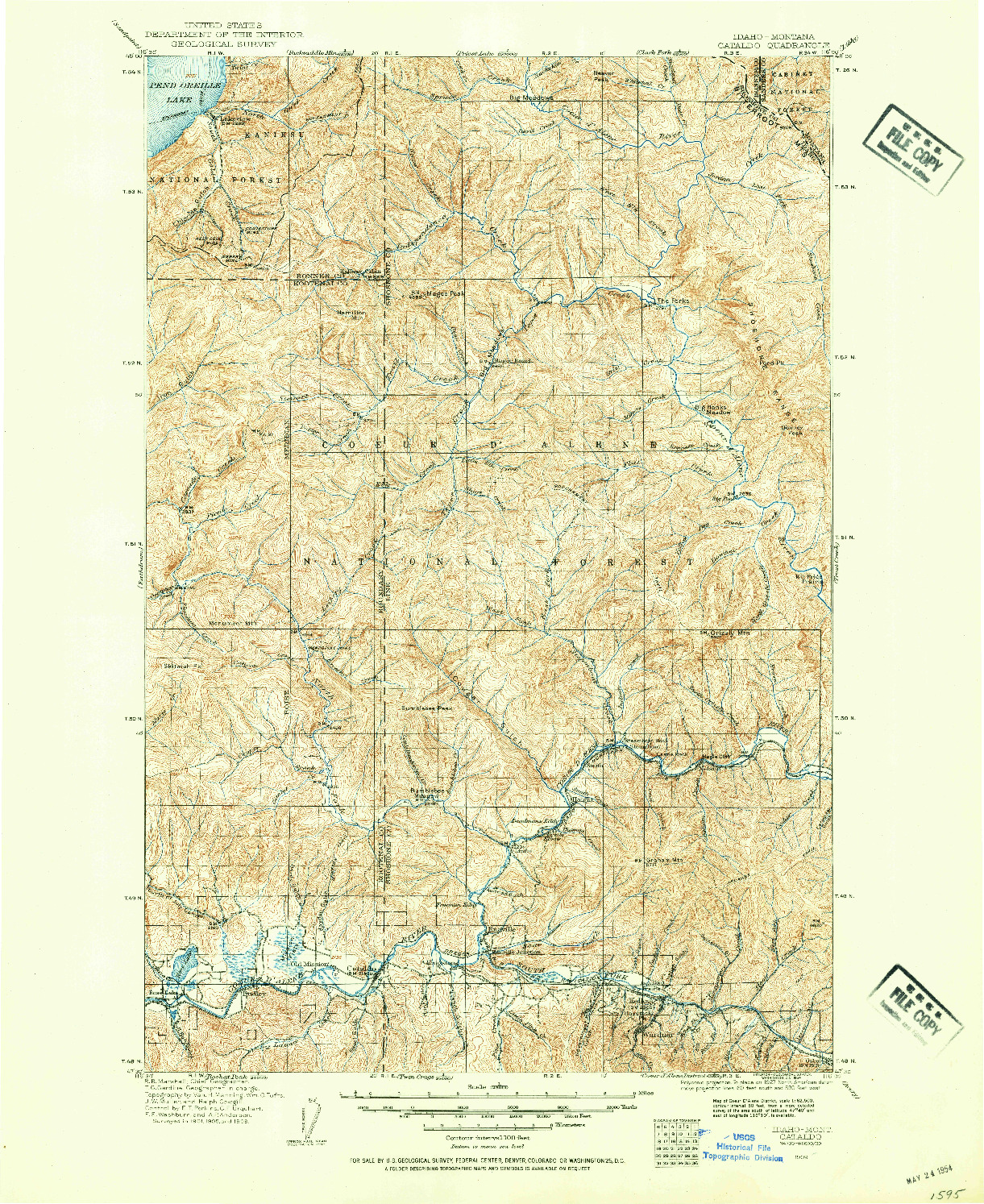 USGS 1:125000-SCALE QUADRANGLE FOR CATALDO, ID 1909