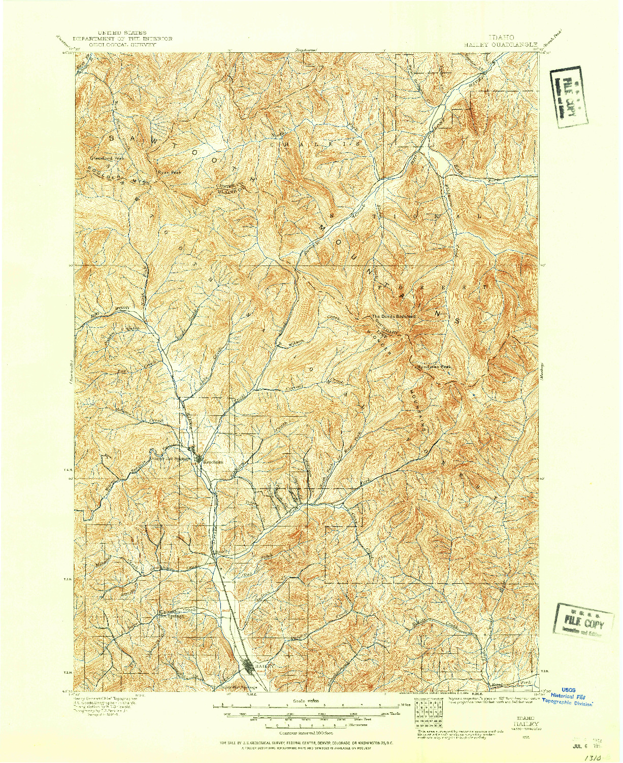 USGS 1:125000-SCALE QUADRANGLE FOR HAILEY, ID 1895