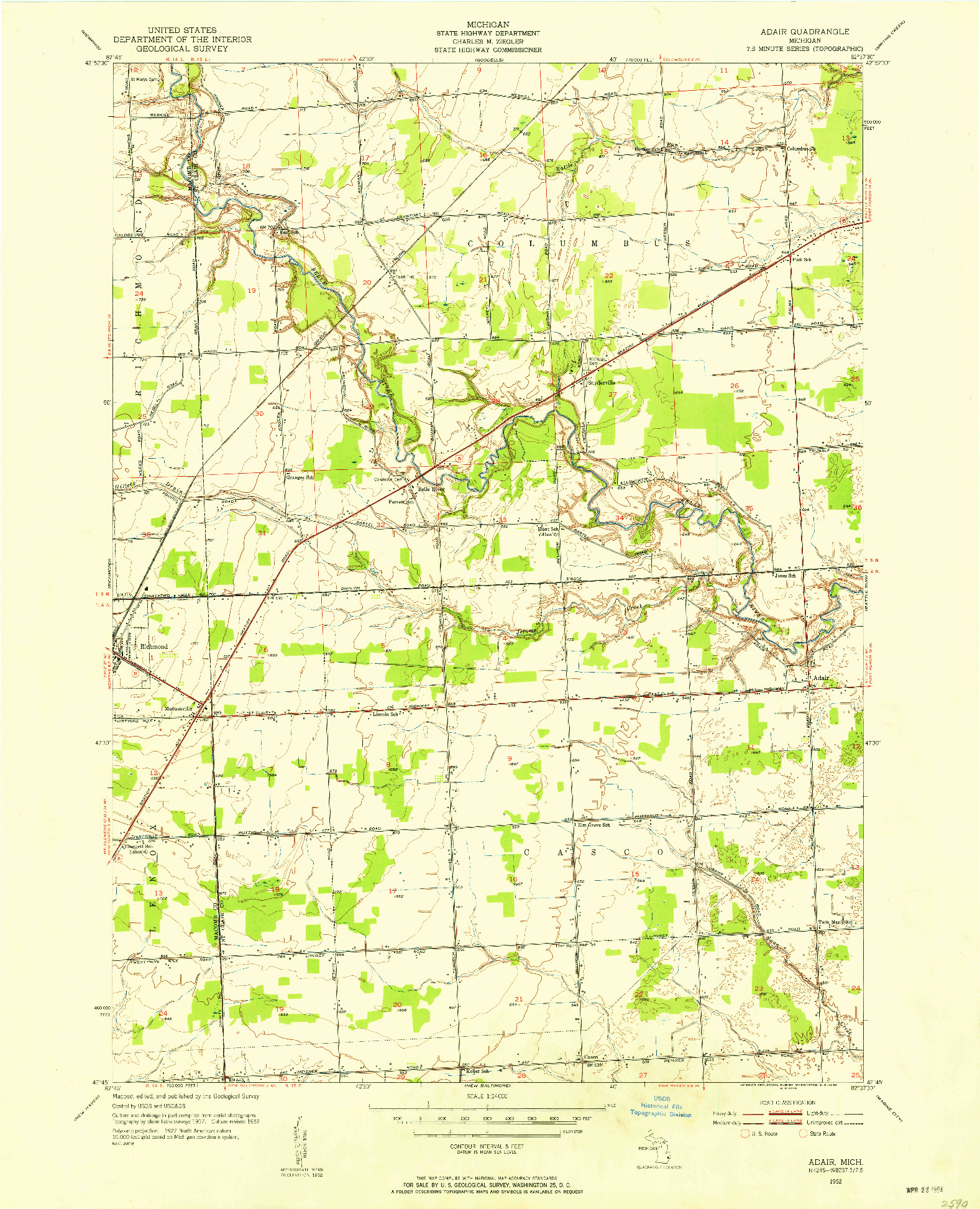 USGS 1:24000-SCALE QUADRANGLE FOR ADAIR, MI 1952