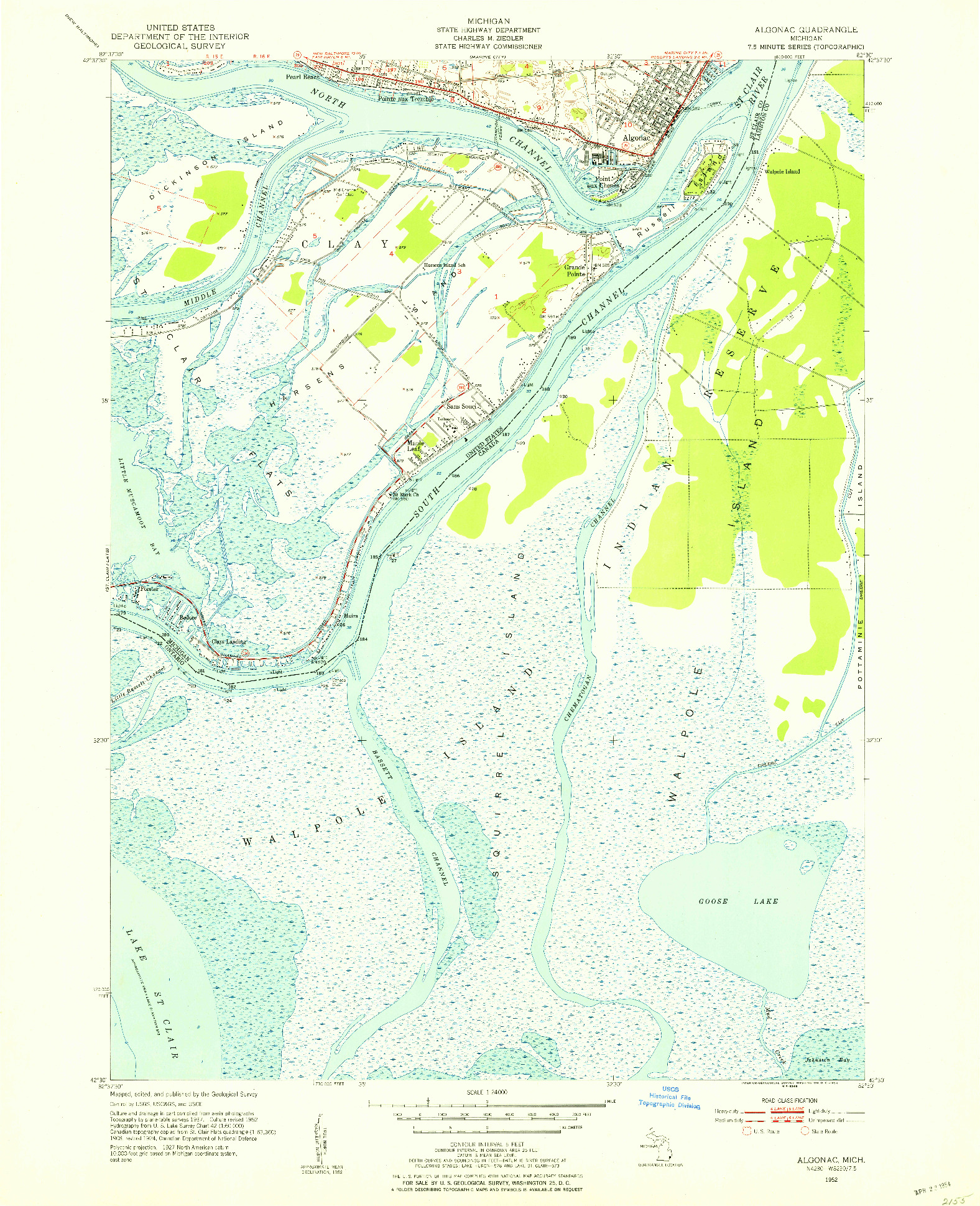 USGS 1:24000-SCALE QUADRANGLE FOR ALGONAC, MI 1952