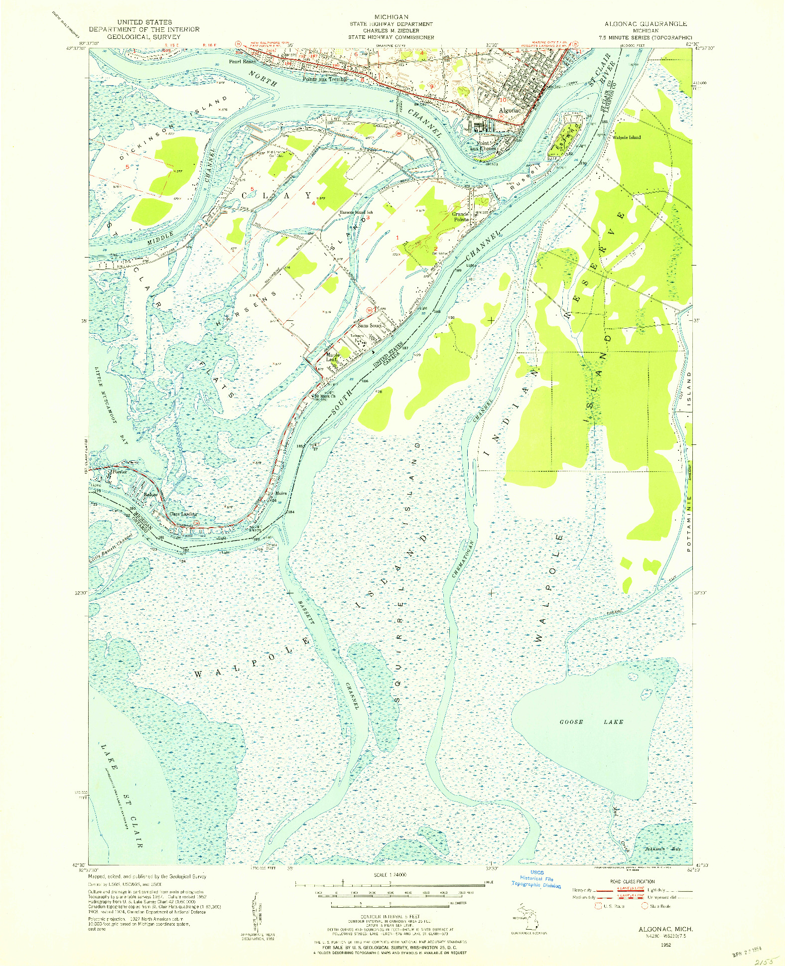 USGS 1:24000-SCALE QUADRANGLE FOR ALGONAC, MI 1952