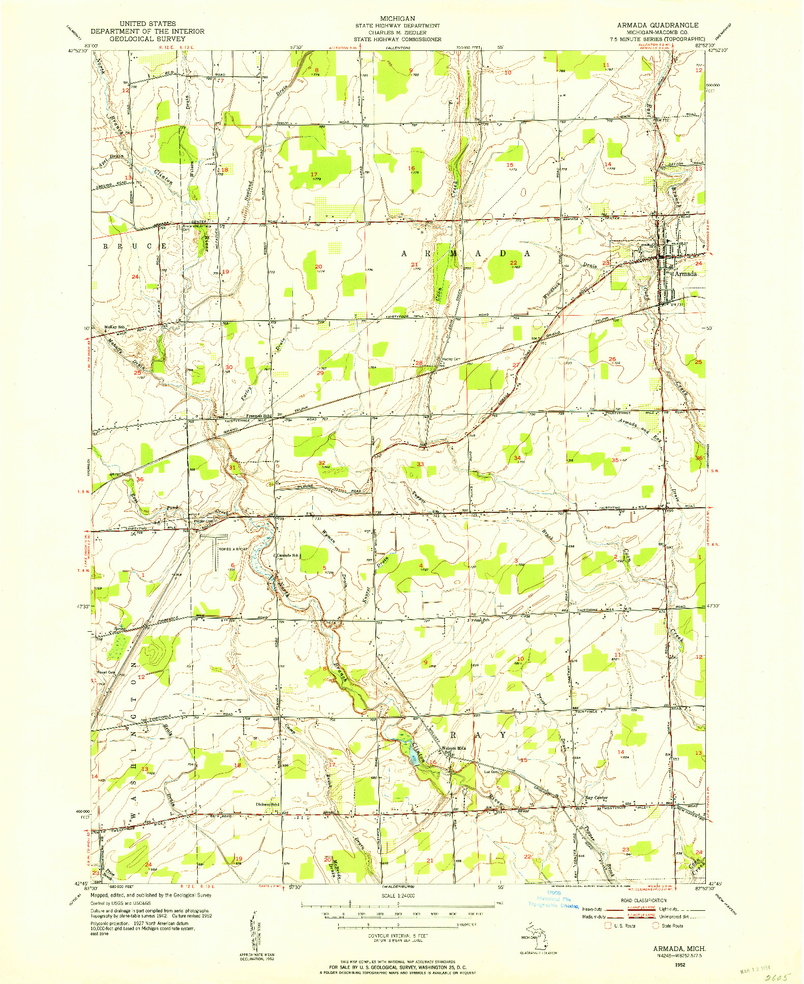 USGS 1:24000-SCALE QUADRANGLE FOR ARMADA, MI 1952
