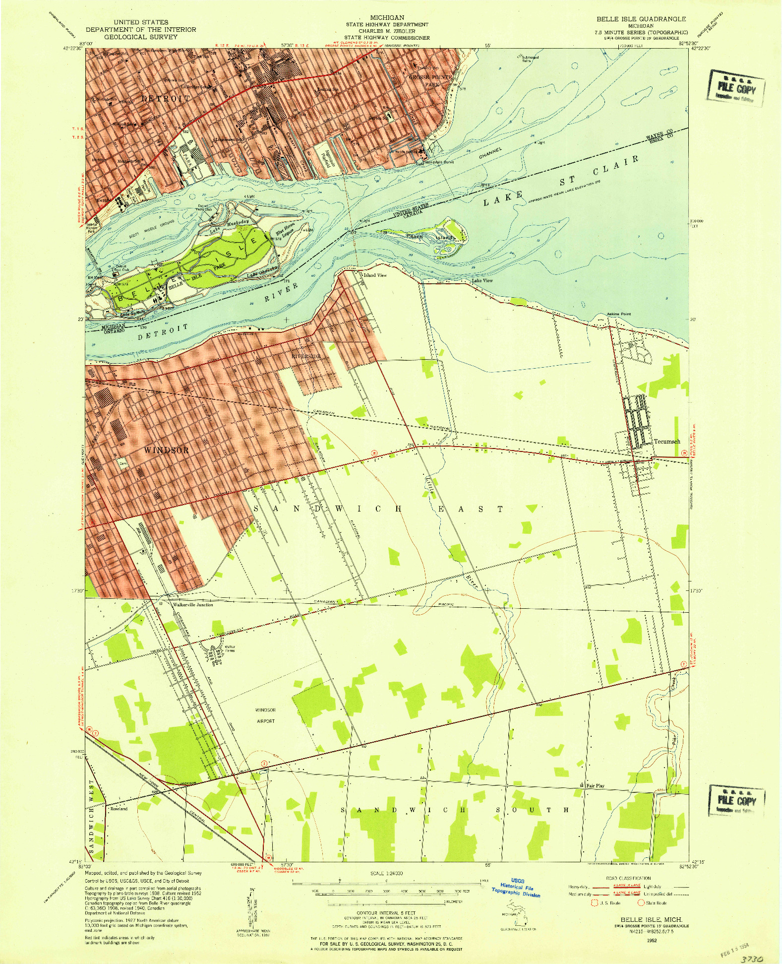 USGS 1:24000-SCALE QUADRANGLE FOR BELLE ISLE, MI 1952