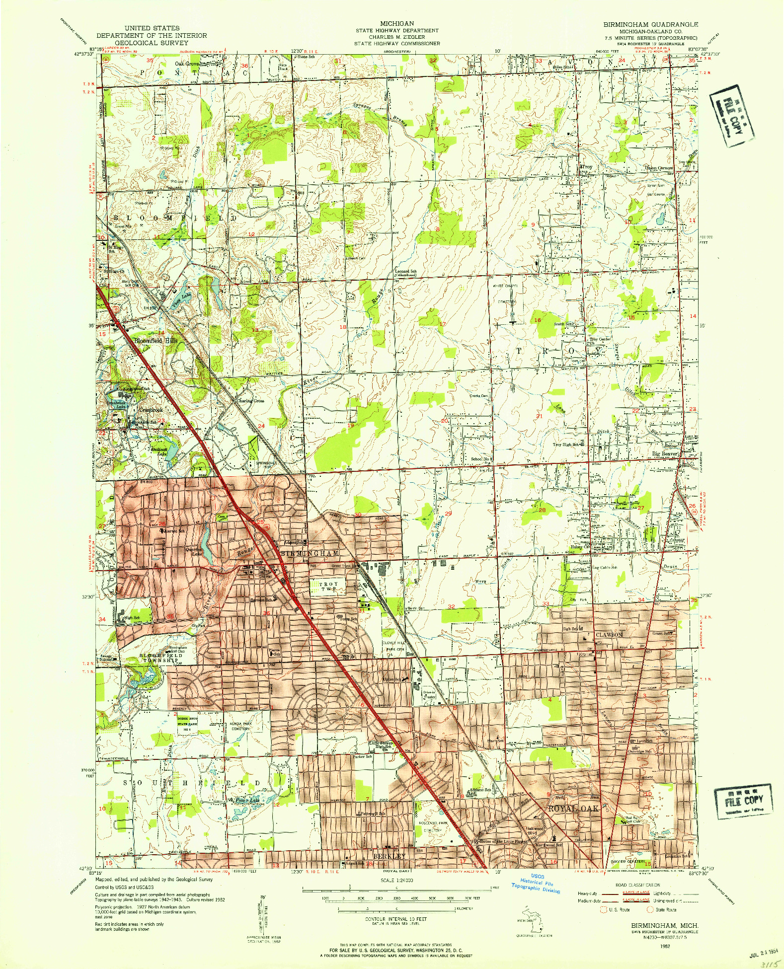 USGS 1:24000-SCALE QUADRANGLE FOR BIRMINGHAM, MI 1952