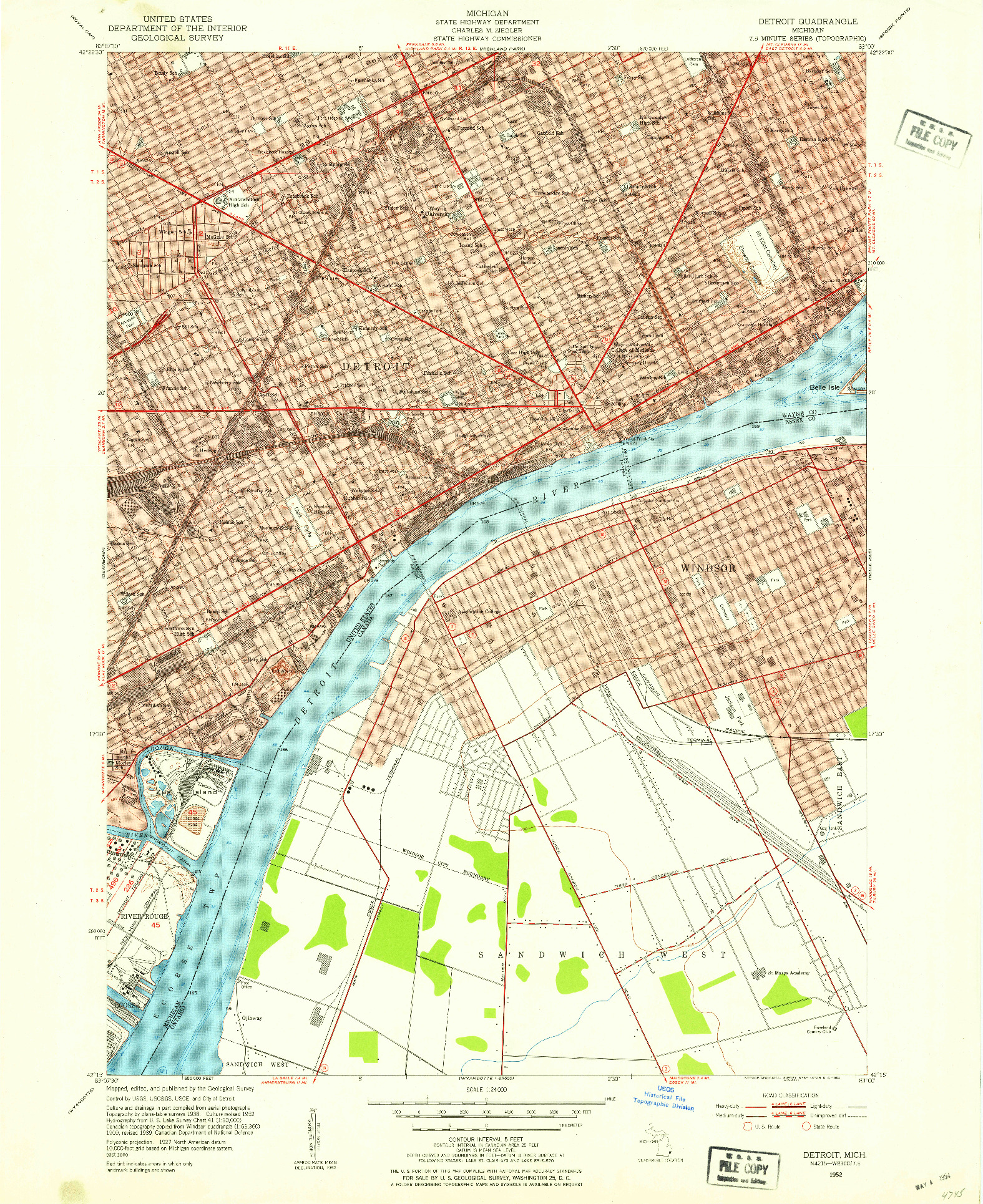 USGS 1:24000-SCALE QUADRANGLE FOR DETROIT, MI 1952