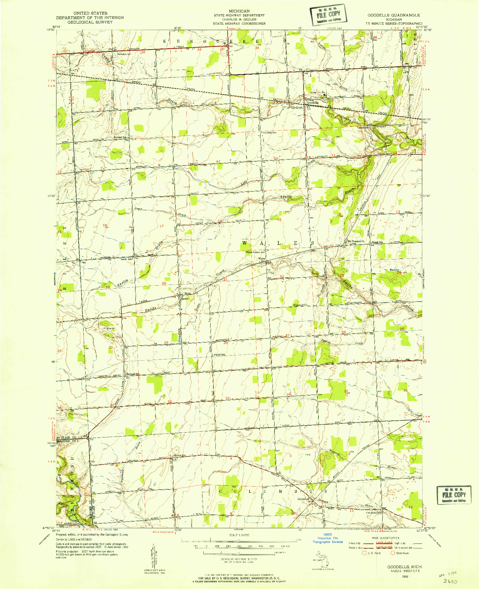 USGS 1:24000-SCALE QUADRANGLE FOR GOODELLS, MI 1952