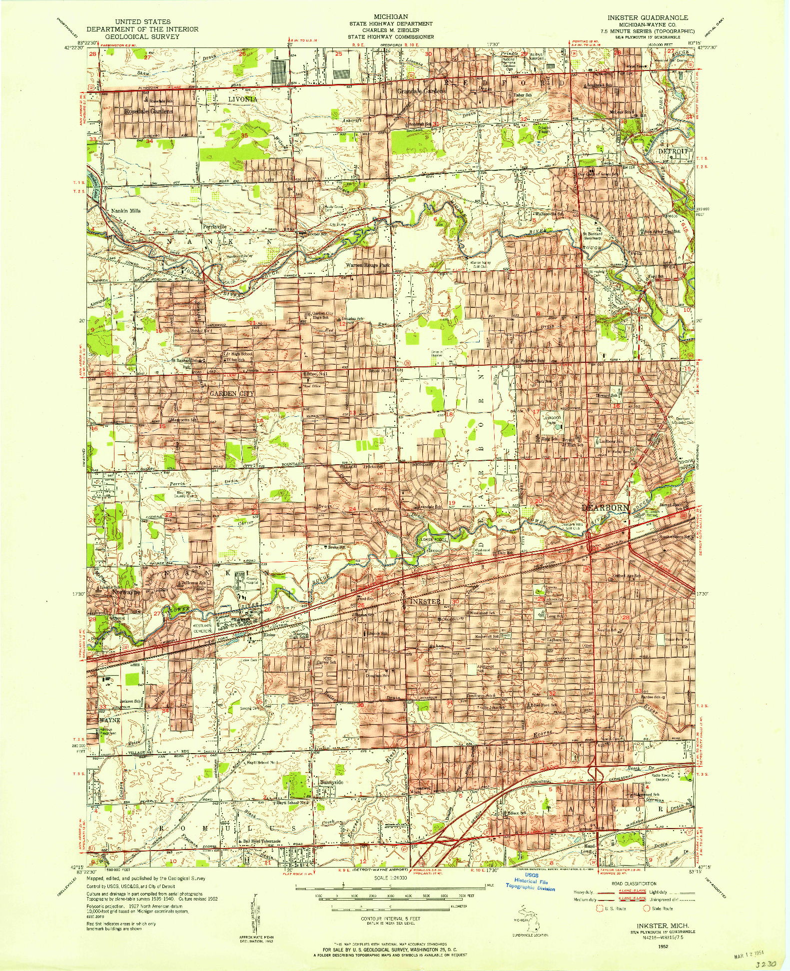 USGS 1:24000-SCALE QUADRANGLE FOR INKSTER, MI 1952