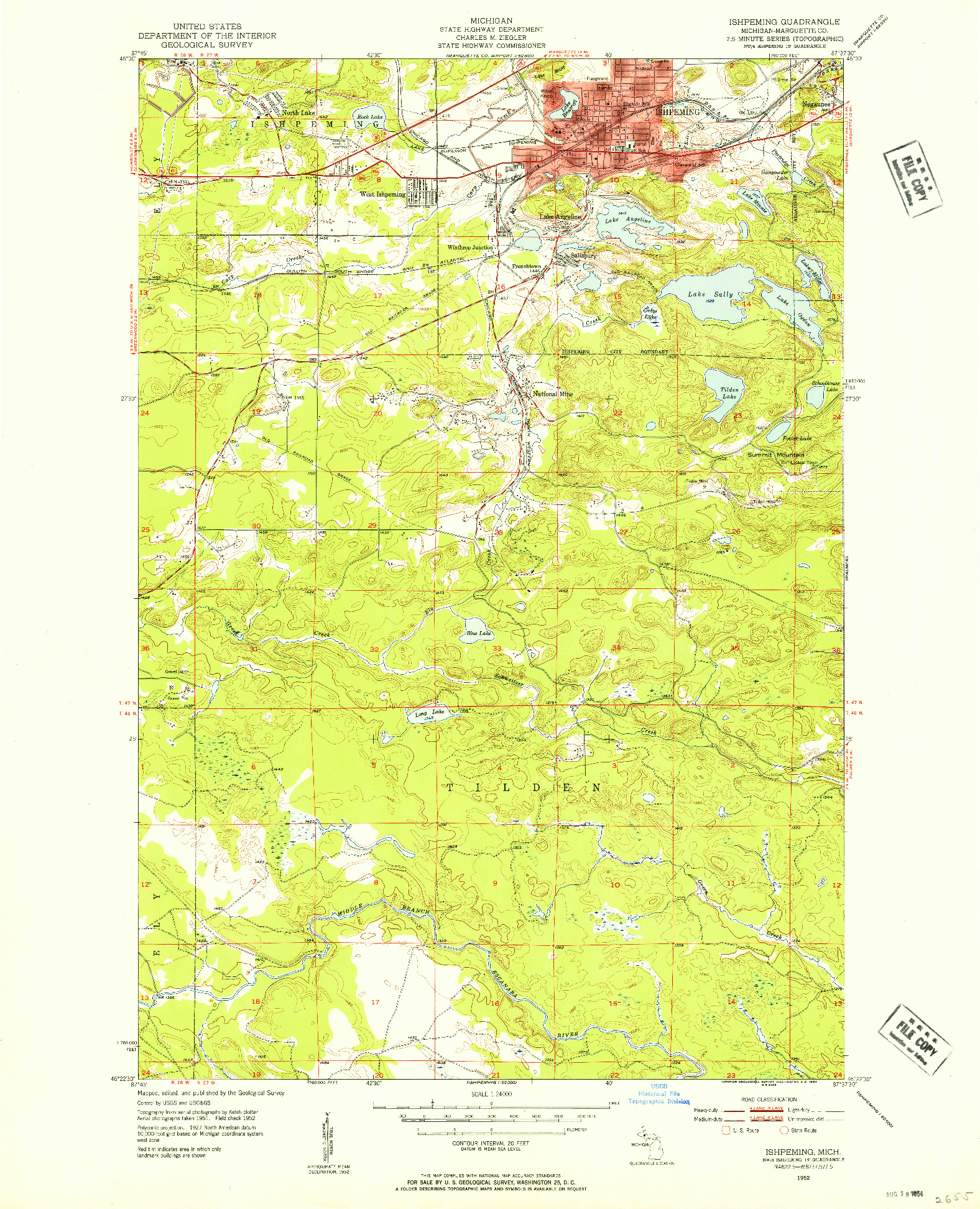 USGS 1:24000-SCALE QUADRANGLE FOR ISHPEMING, MI 1952