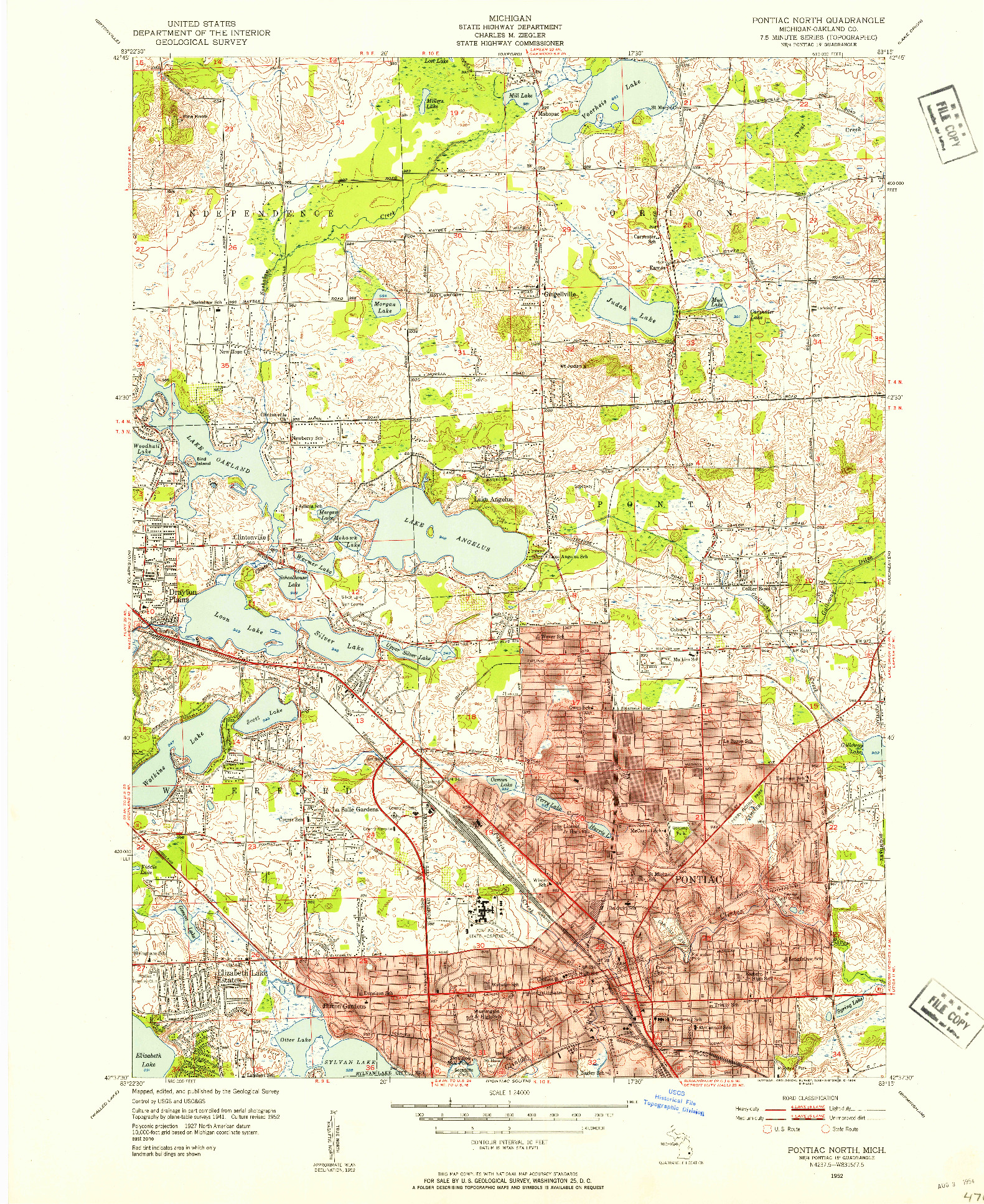 USGS 1:24000-SCALE QUADRANGLE FOR PONTIAC NORTH, MI 1952