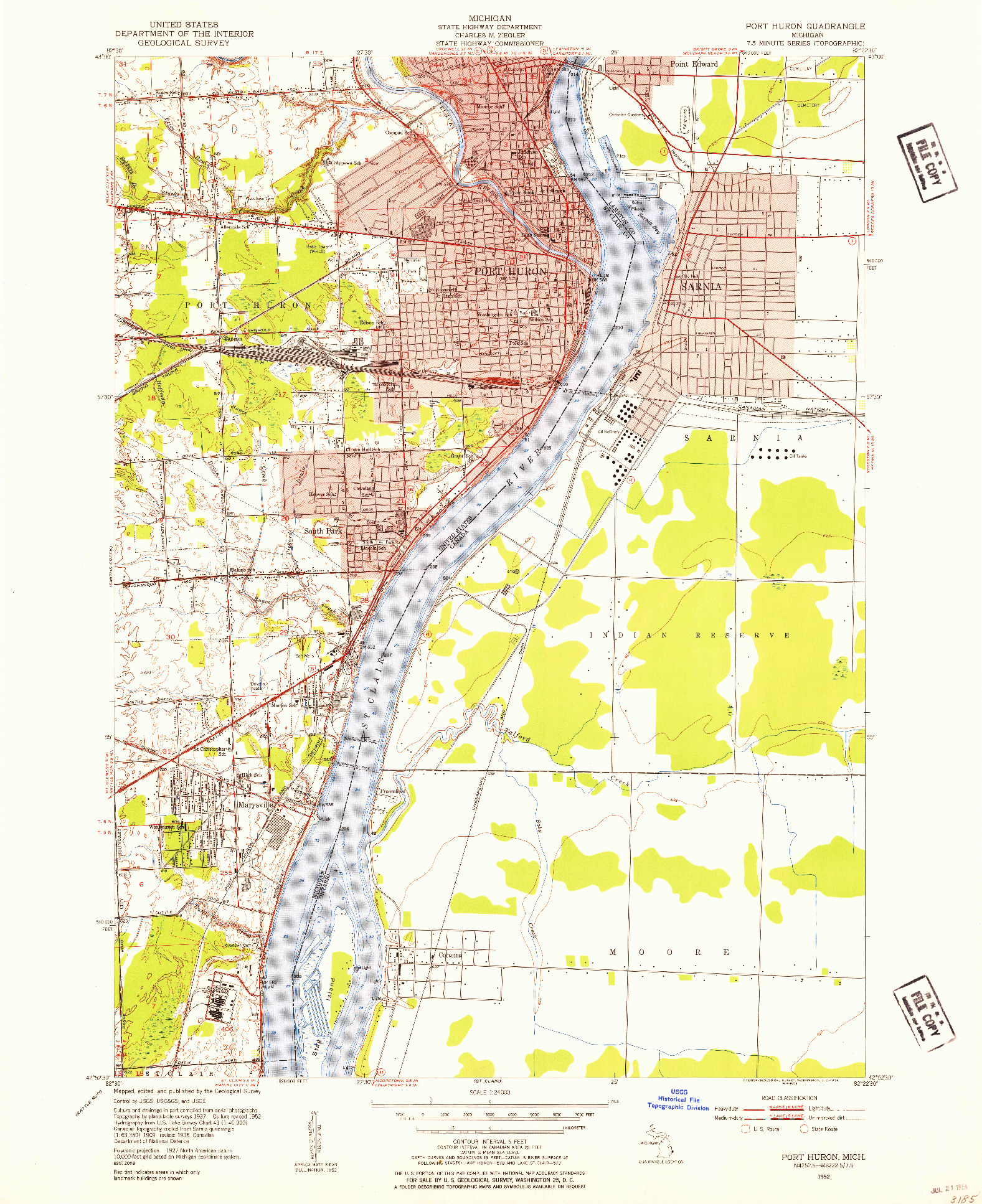 USGS 1:24000-SCALE QUADRANGLE FOR PORT HURON, MI 1952