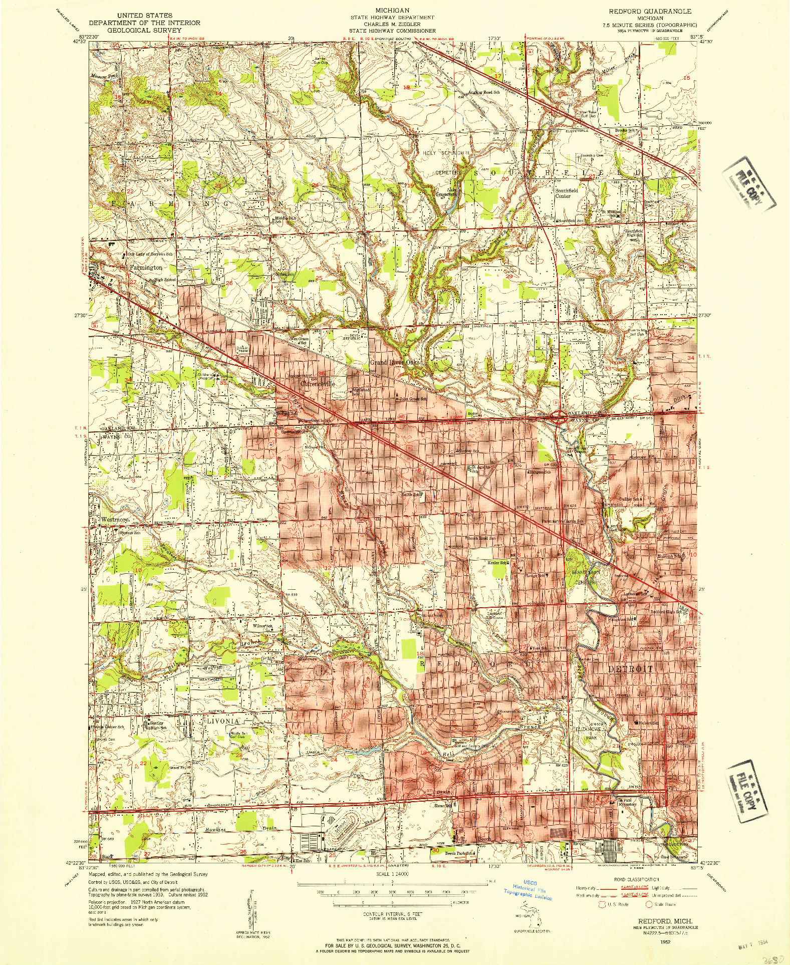 USGS 1:24000-SCALE QUADRANGLE FOR REDFORD, MI 1952