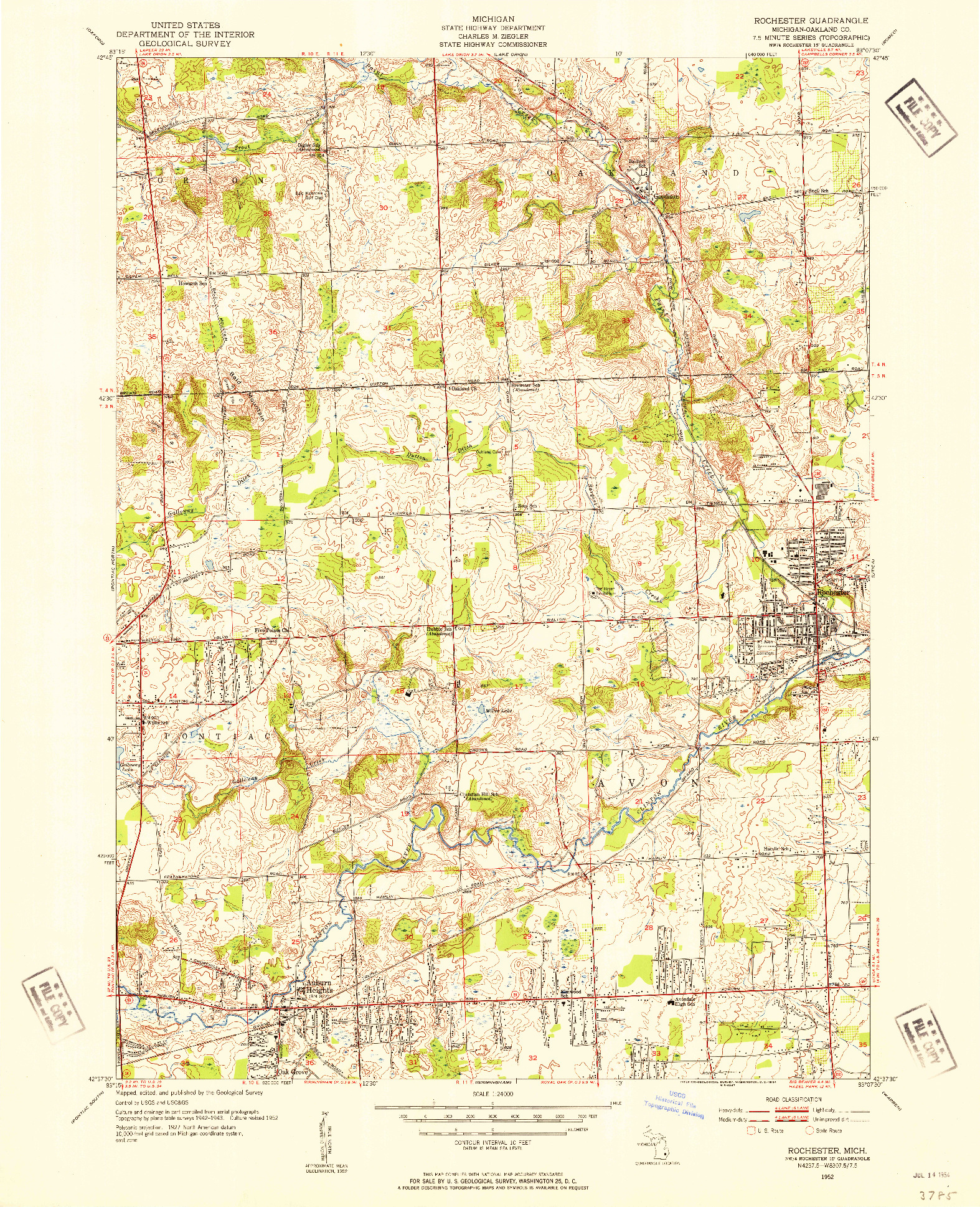 USGS 1:24000-SCALE QUADRANGLE FOR ROCHESTER, MI 1952