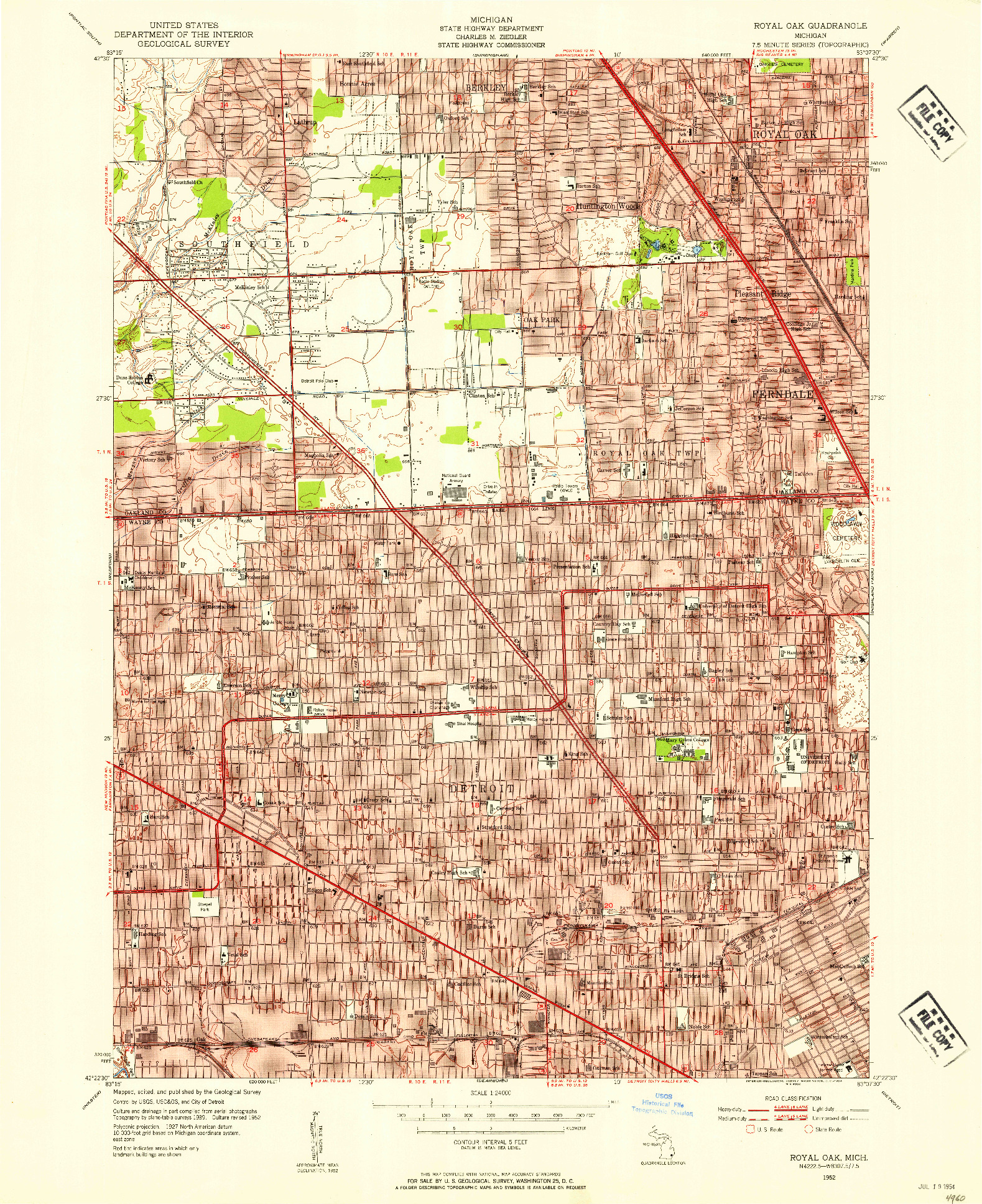 USGS 1:24000-SCALE QUADRANGLE FOR ROYAL OAK, MI 1952