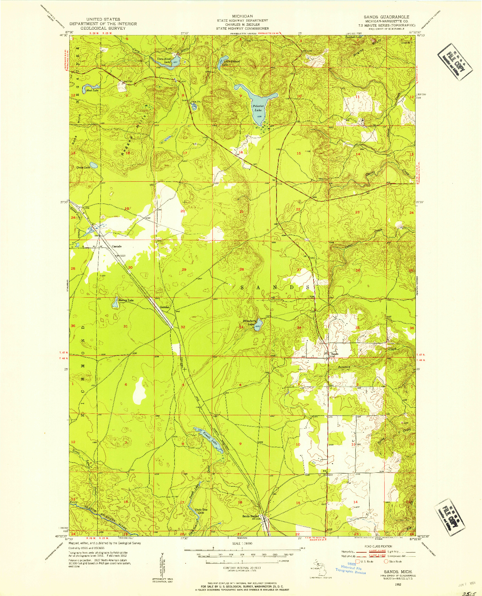 USGS 1:24000-SCALE QUADRANGLE FOR SANDS, MI 1952