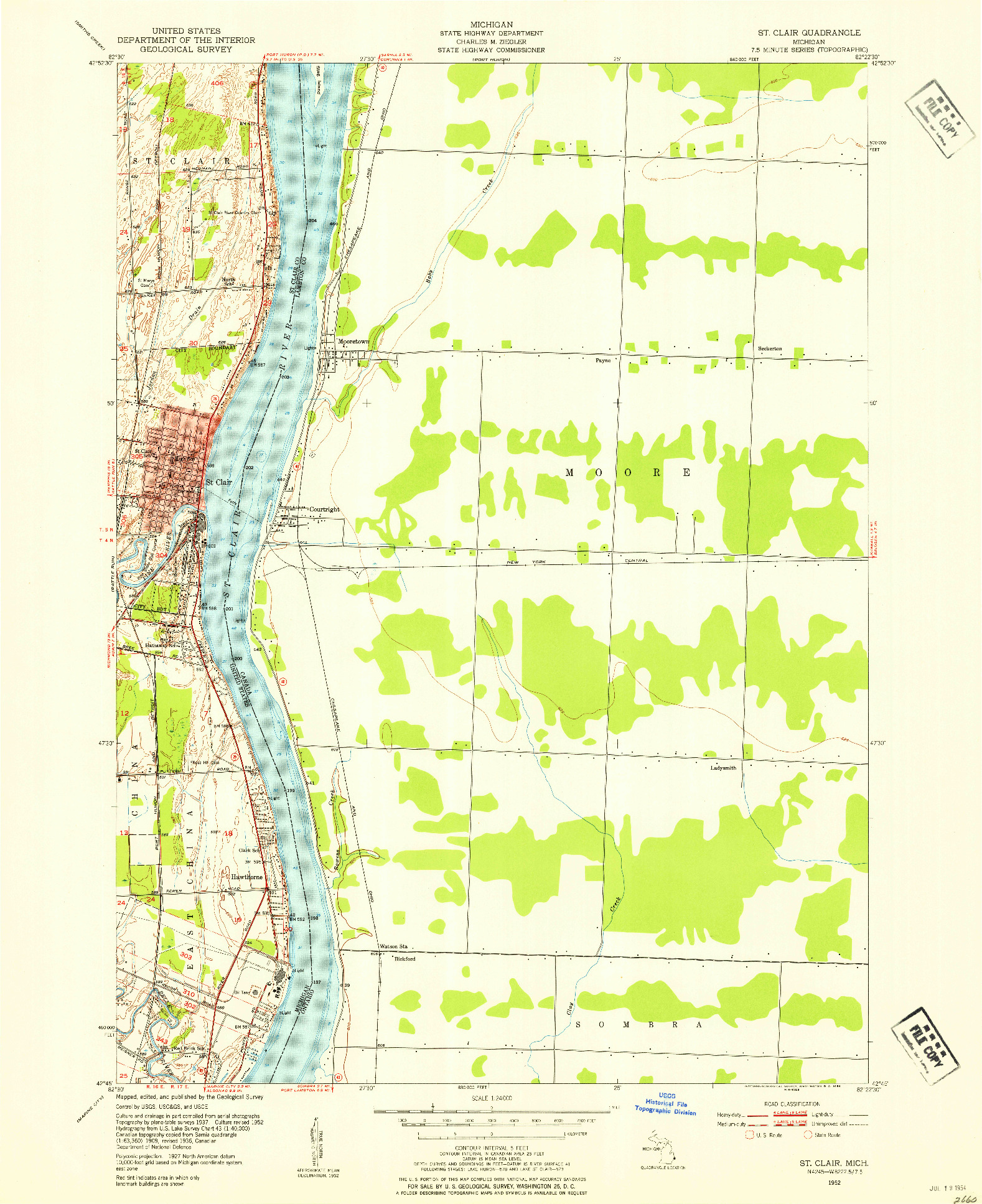 USGS 1:24000-SCALE QUADRANGLE FOR ST. CLAIR, MI 1952