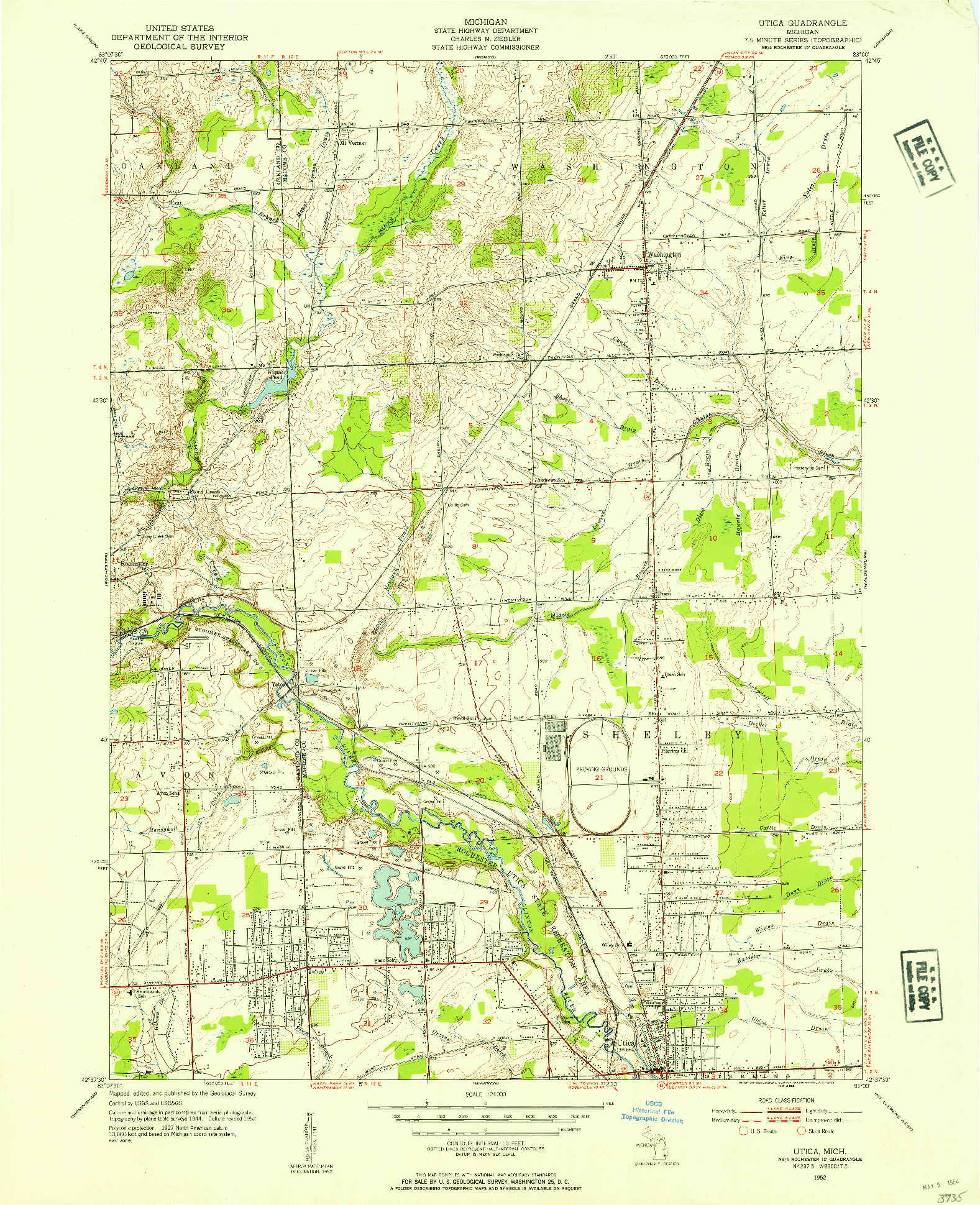 USGS 1:24000-SCALE QUADRANGLE FOR UTICA, MI 1952