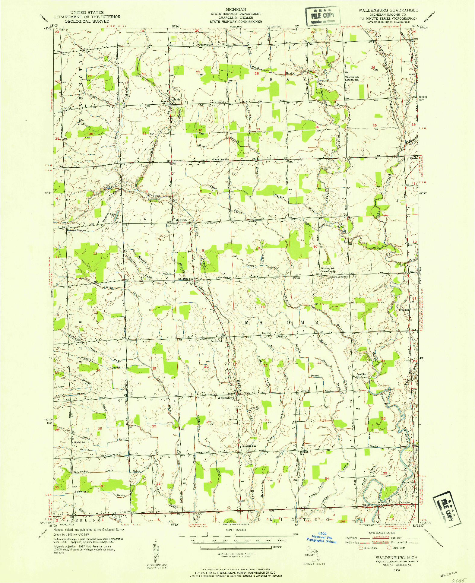 USGS 1:24000-SCALE QUADRANGLE FOR WALDENBURG, MI 1952
