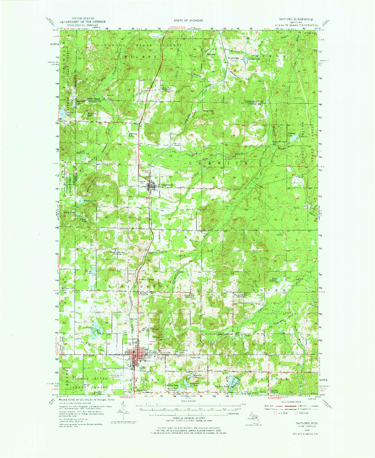 USGS 1:62500-SCALE QUADRANGLE FOR GAYLORD, MI 1954