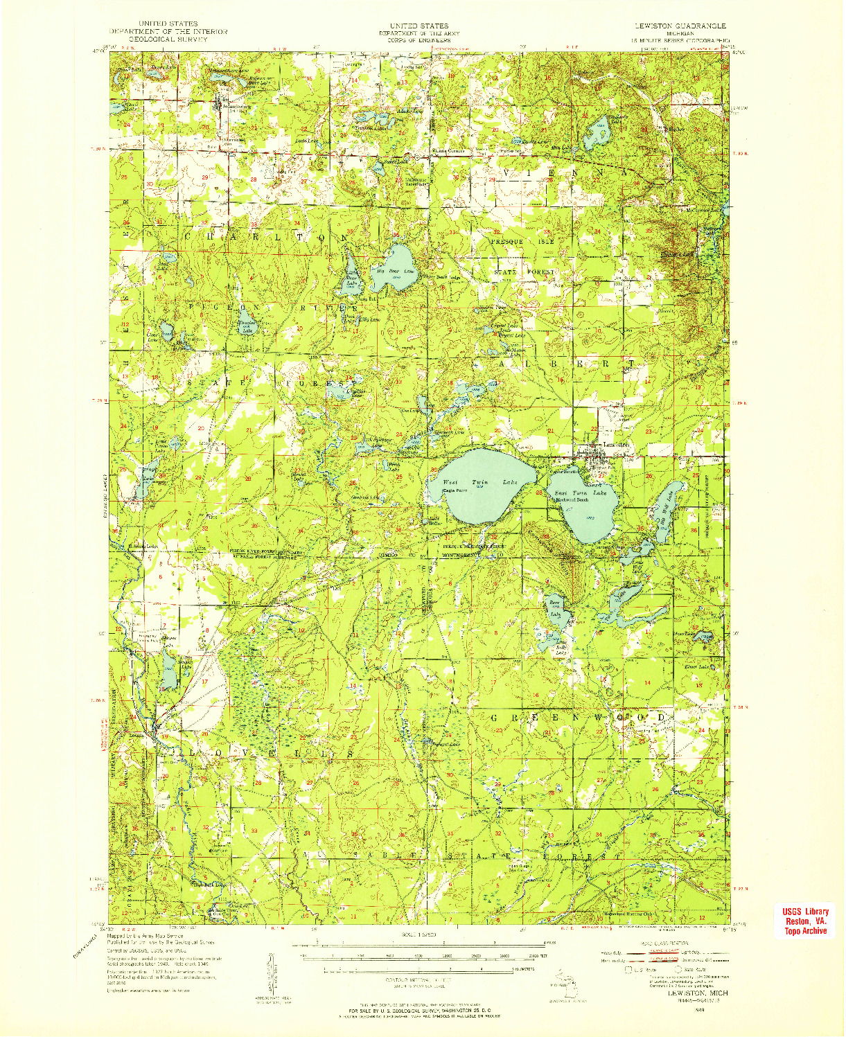 USGS 1:62500-SCALE QUADRANGLE FOR LEWISTON, MI 1949