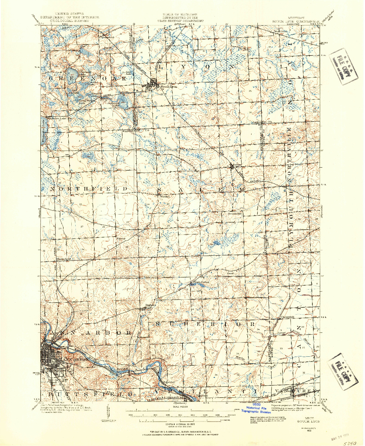 USGS 1:62500-SCALE QUADRANGLE FOR SOUTH LYON, MI 1902