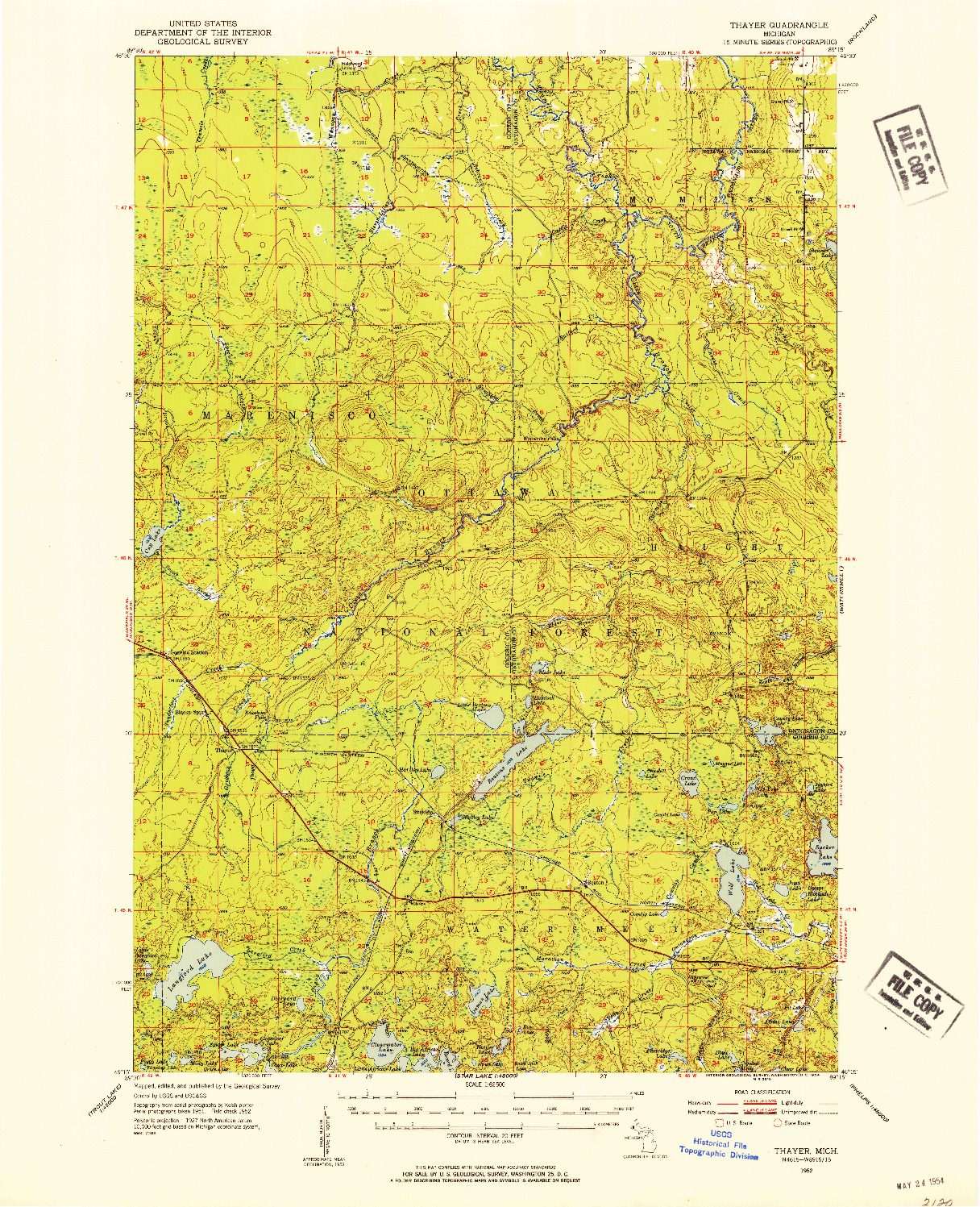USGS 1:62500-SCALE QUADRANGLE FOR THAYER, MI 1952