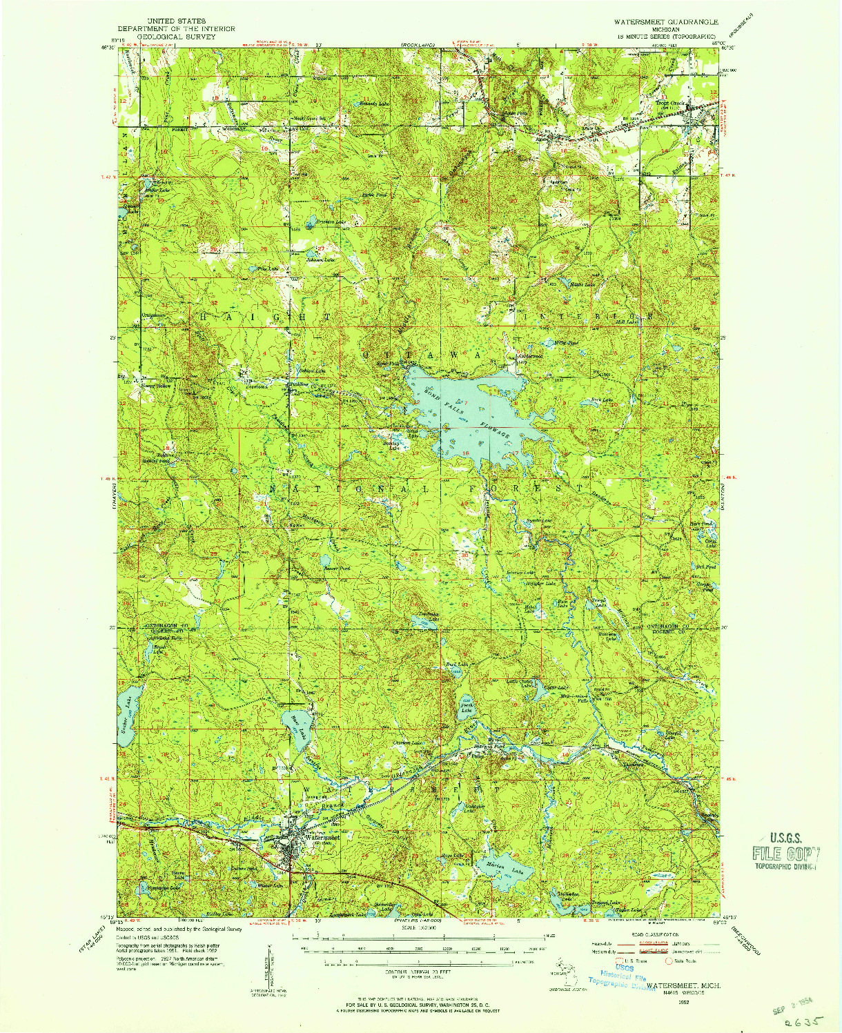 USGS 1:62500-SCALE QUADRANGLE FOR WATERSMEET, MI 1952