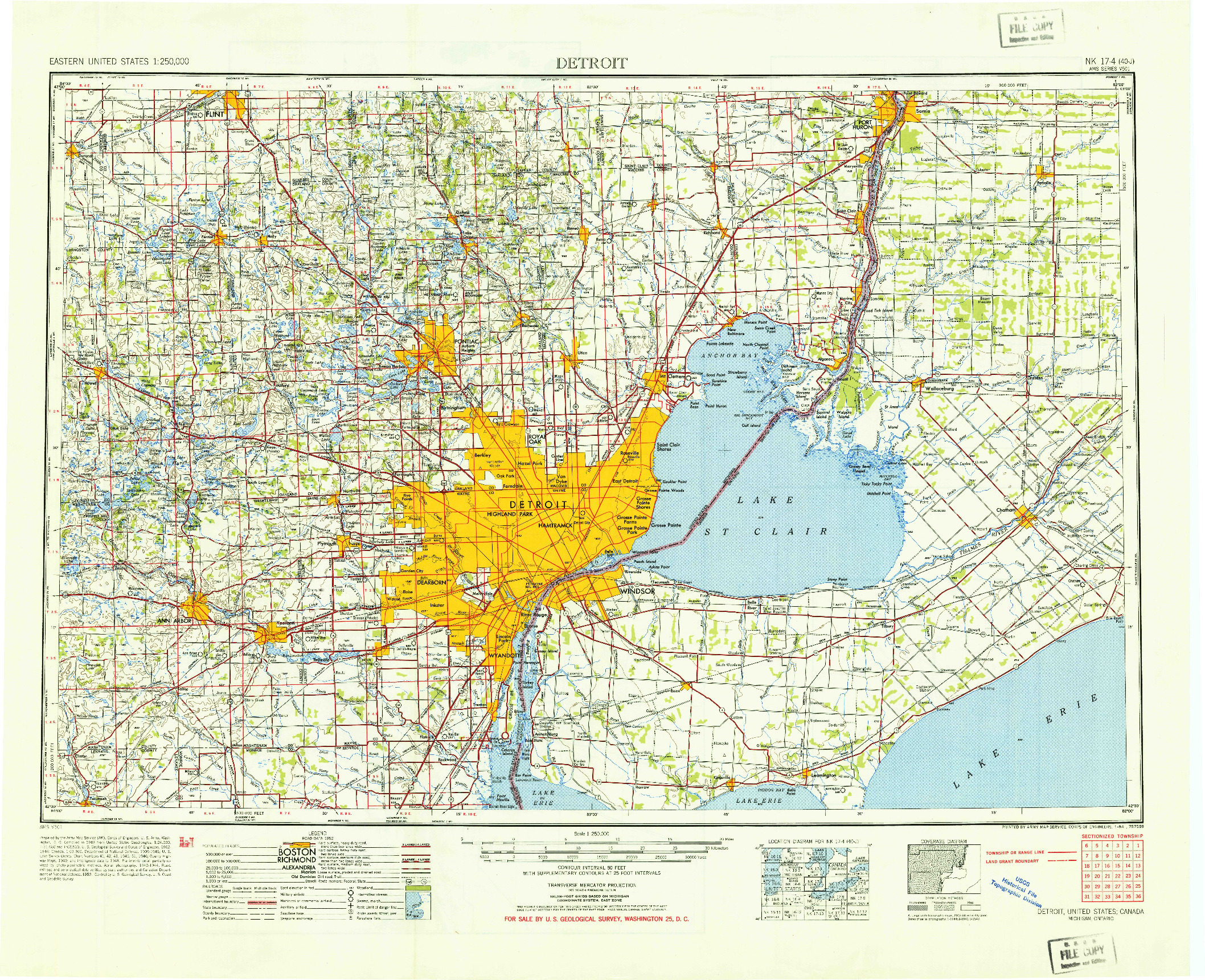 USGS 1:250000-SCALE QUADRANGLE FOR DETROIT, MI 1954