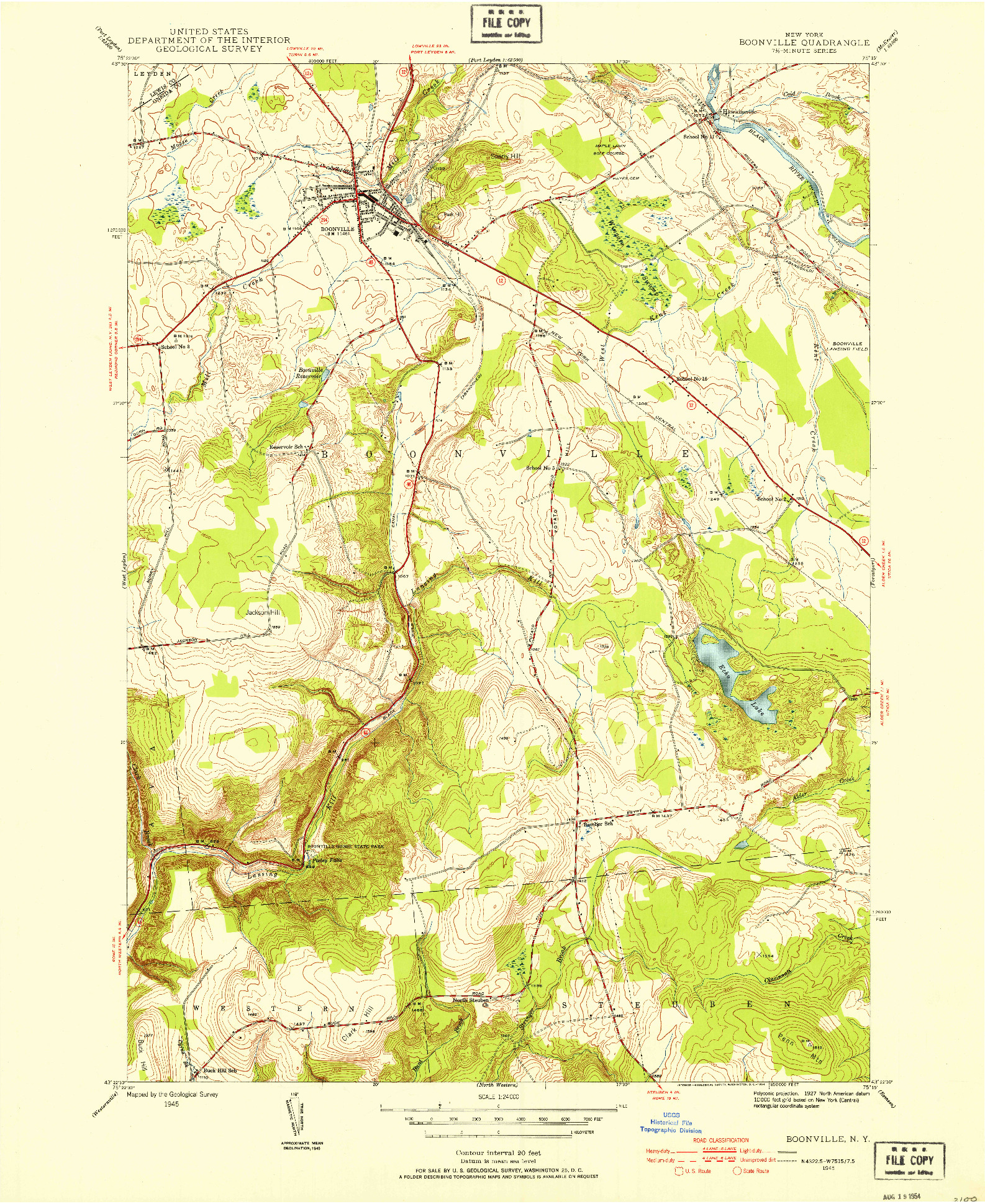 USGS 1:24000-SCALE QUADRANGLE FOR BOONVILLE, NY 1945
