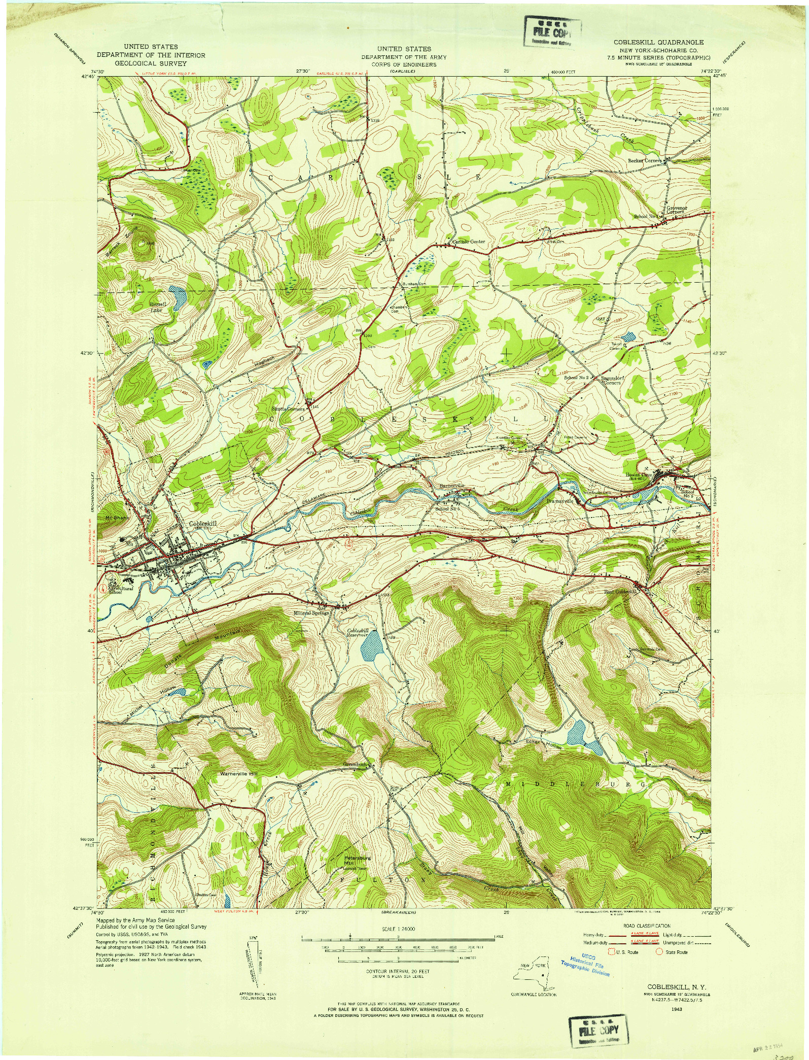 USGS 1:24000-SCALE QUADRANGLE FOR COBLESKILL, NY 1943