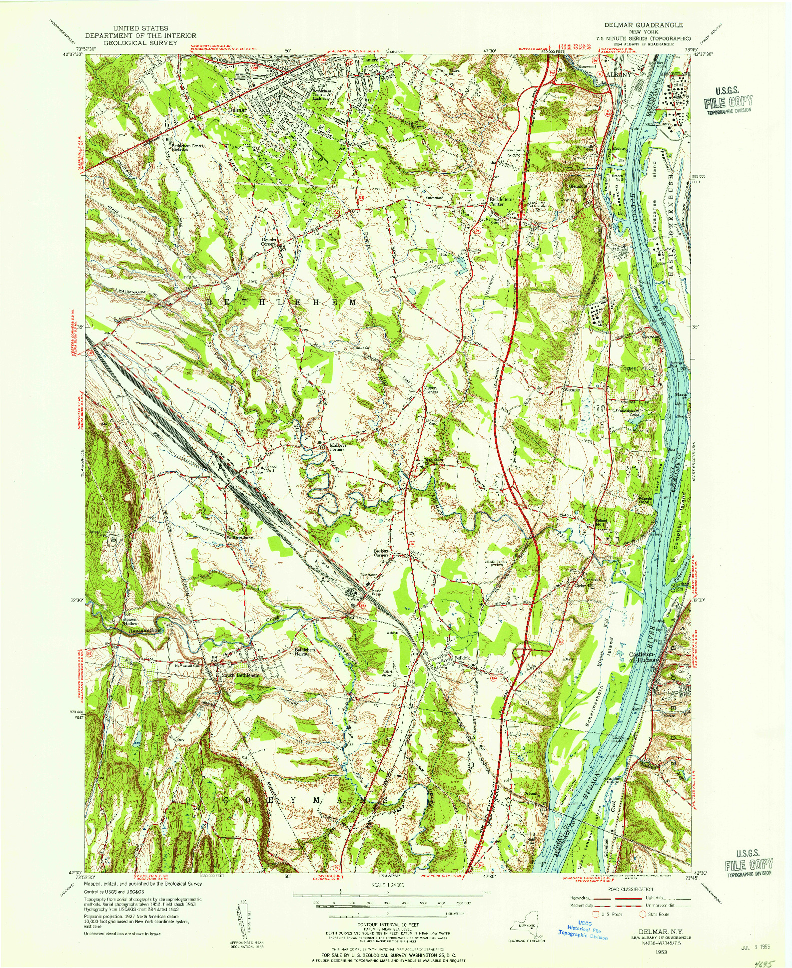 USGS 1:24000-SCALE QUADRANGLE FOR DELMAR, NY 1953