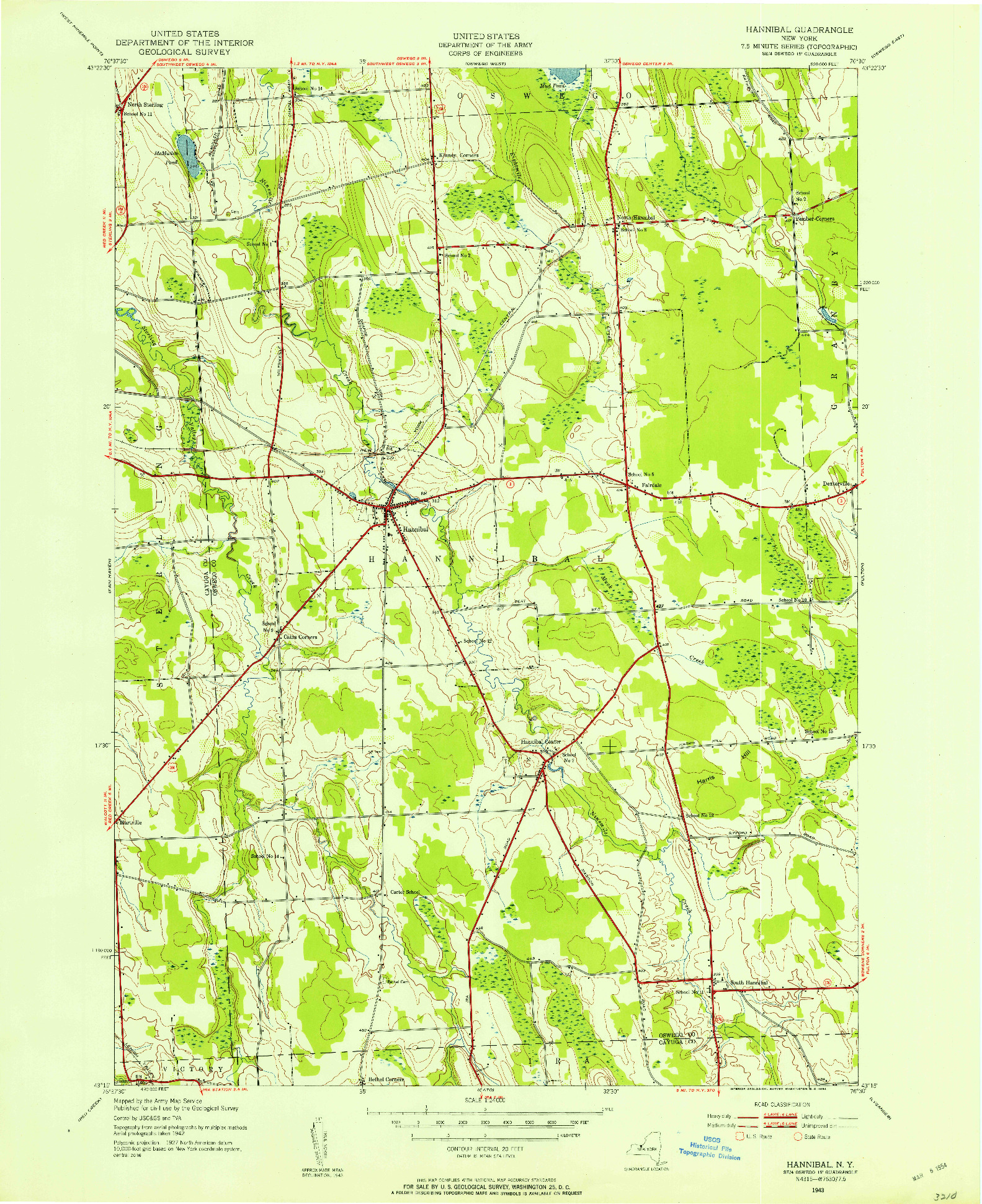 USGS 1:24000-SCALE QUADRANGLE FOR HANNIBAL, NY 1943