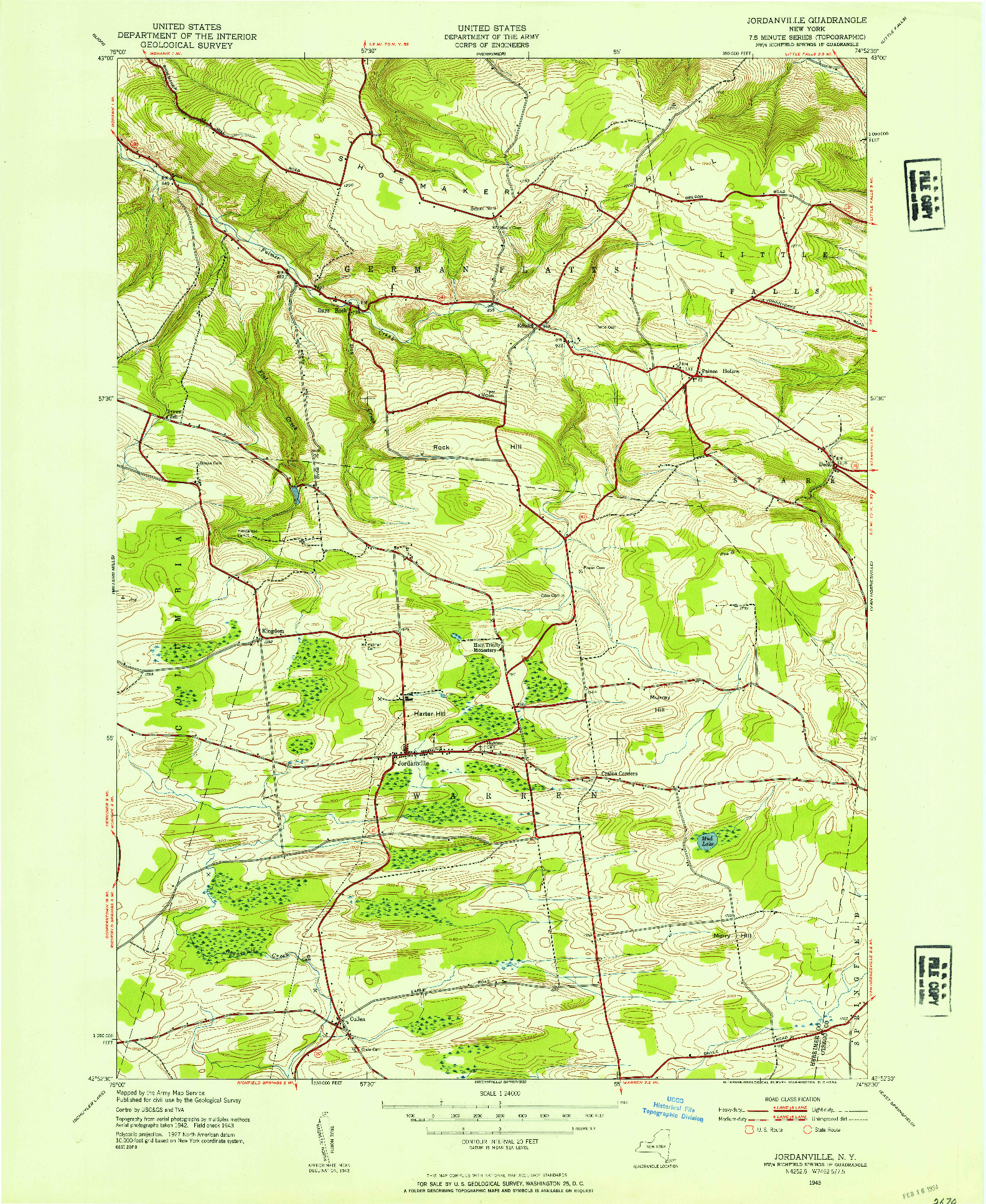 USGS 1:24000-SCALE QUADRANGLE FOR JORDANVILLE, NY 1943