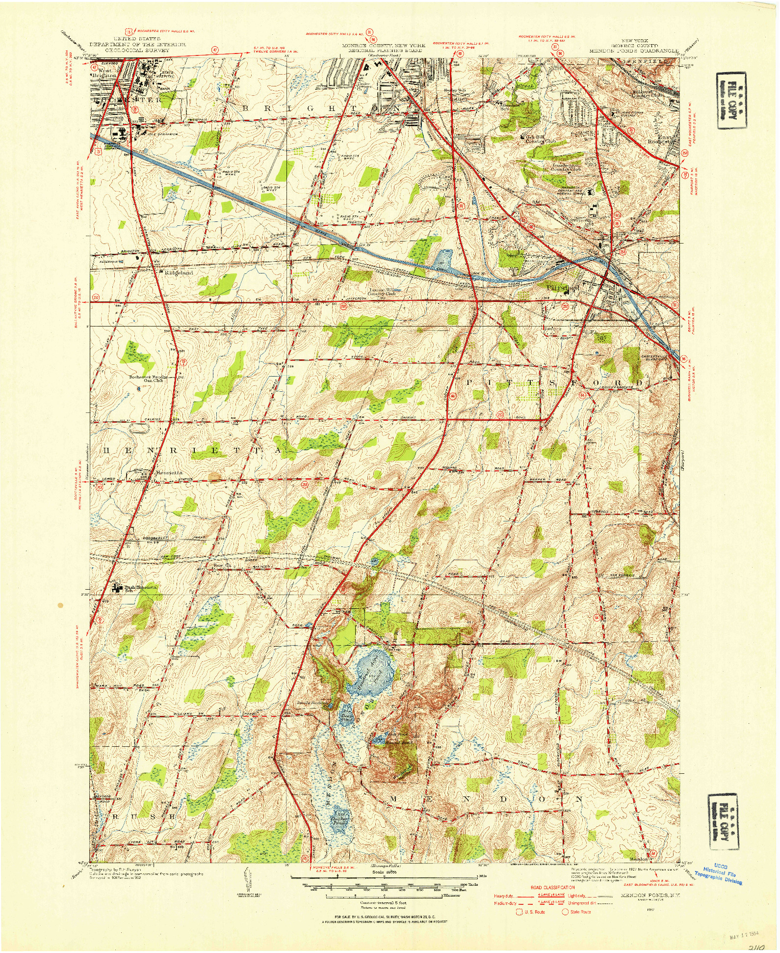 USGS 1:24000-SCALE QUADRANGLE FOR MENDON PONDS, NY 1952