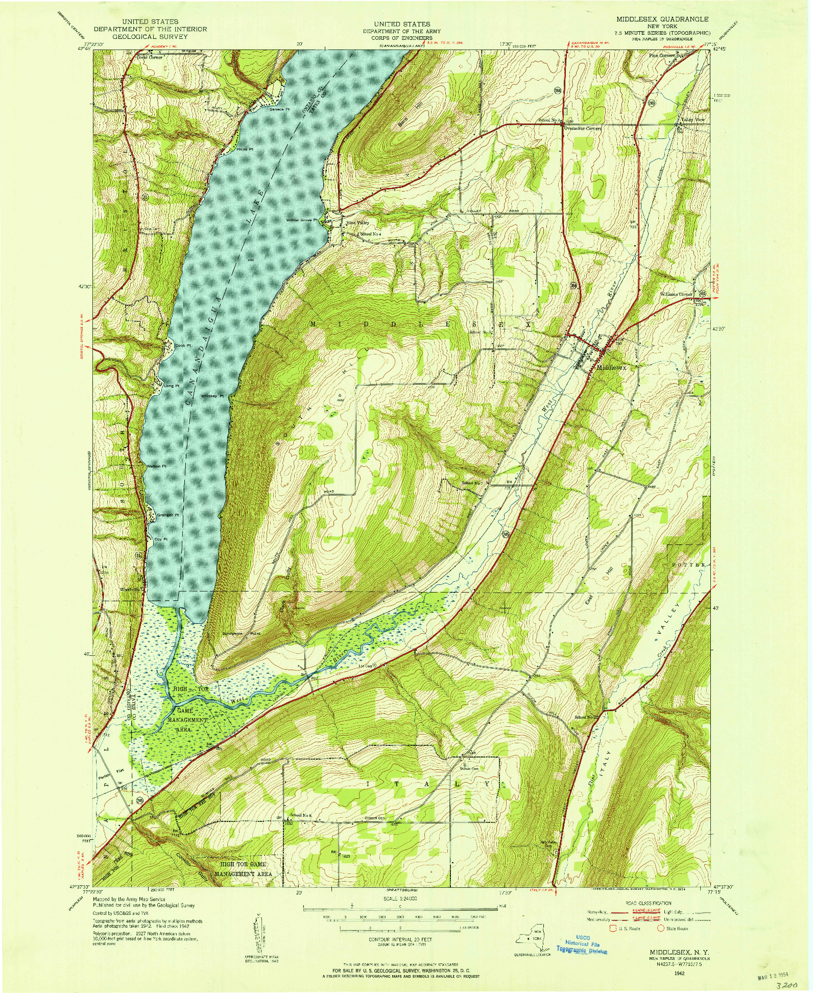 USGS 1:24000-SCALE QUADRANGLE FOR MIDDLESEX, NY 1942