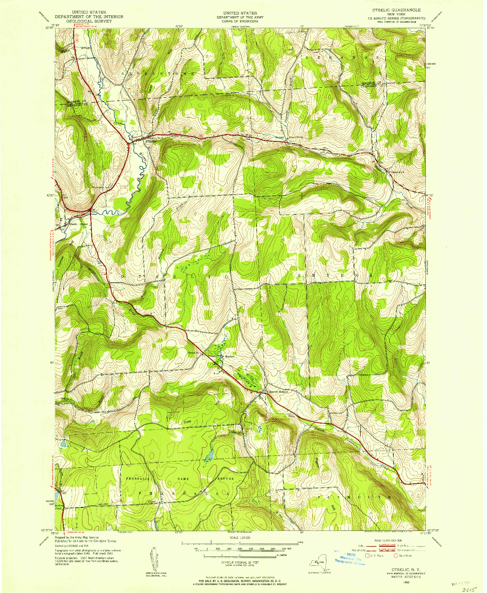 USGS 1:24000-SCALE QUADRANGLE FOR OTSELIC, NY 1943