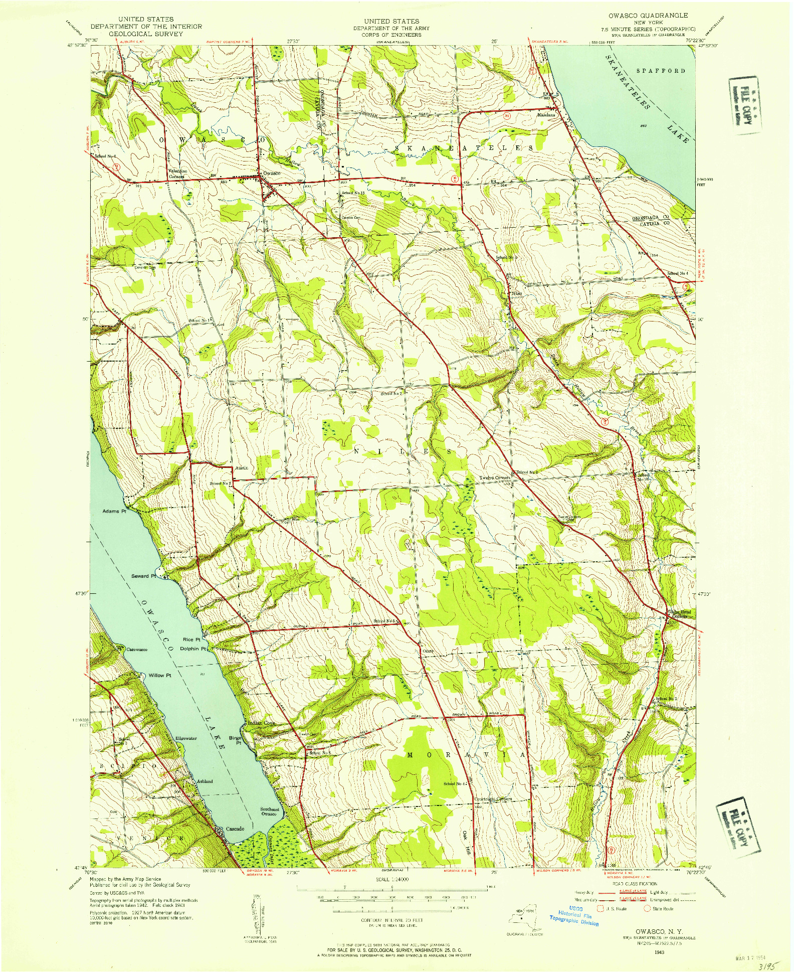 USGS 1:24000-SCALE QUADRANGLE FOR OWASCO, NY 1943