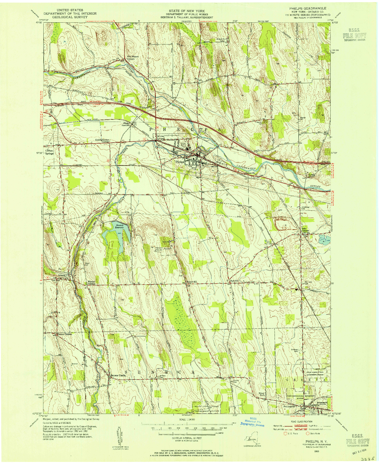 USGS 1:24000-SCALE QUADRANGLE FOR PHELPS, NY 1953