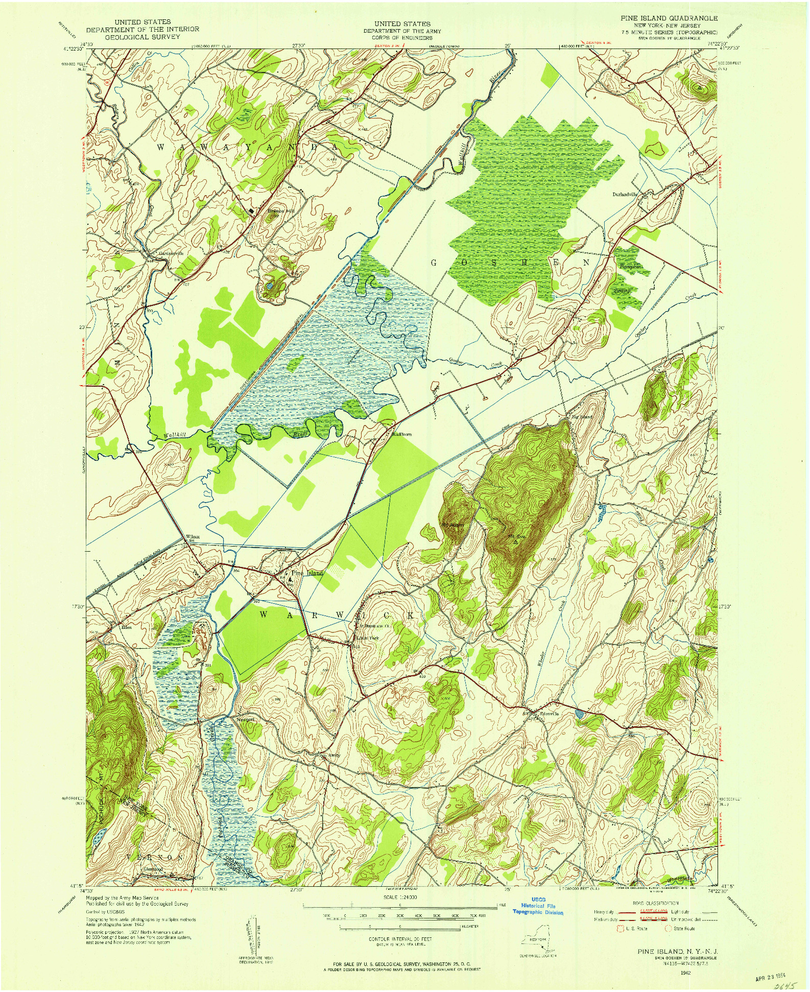 USGS 1:24000-SCALE QUADRANGLE FOR PINE ISLAND, NY 1942