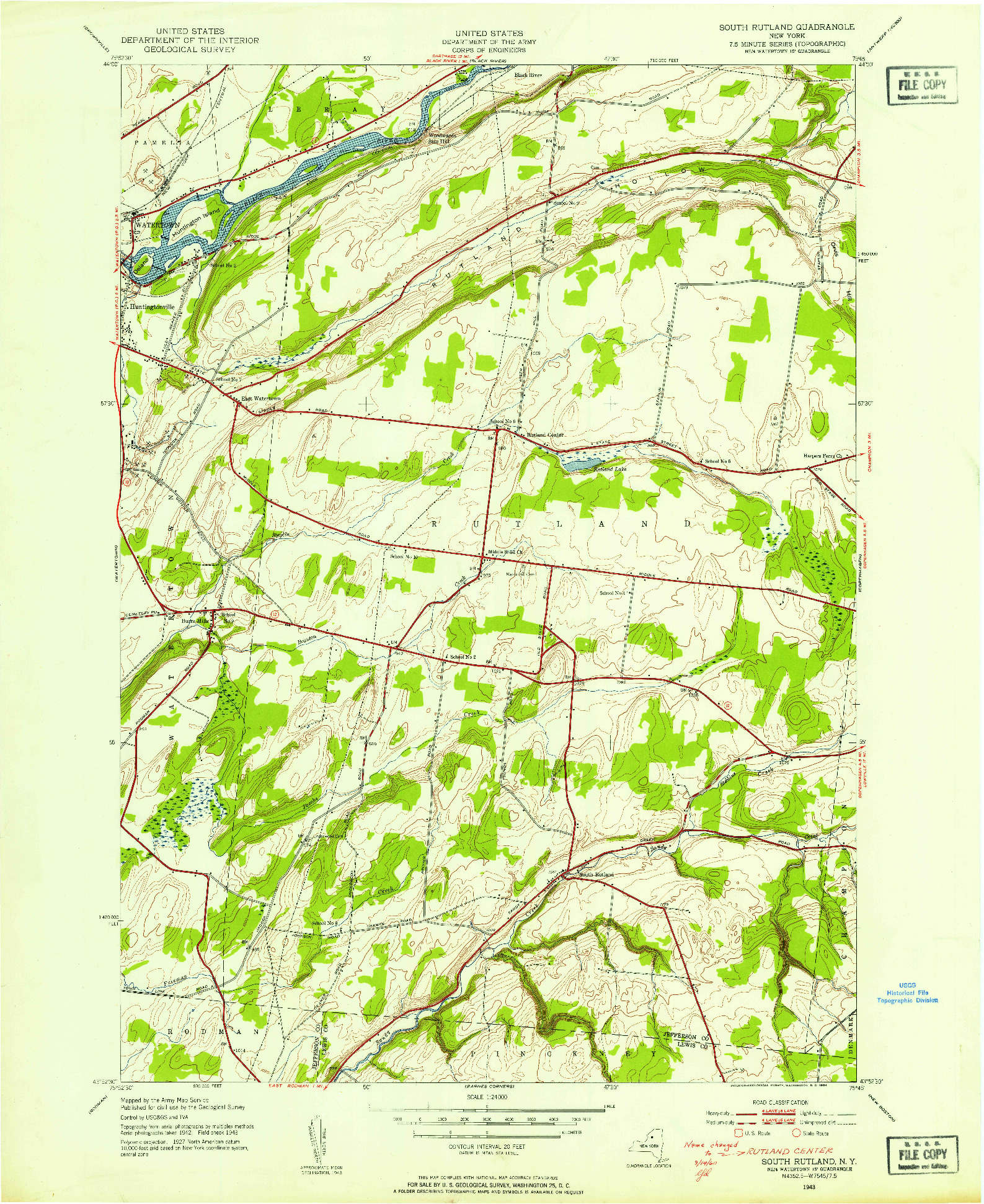 USGS 1:24000-SCALE QUADRANGLE FOR SOUTH RUTLAND, NY 1943